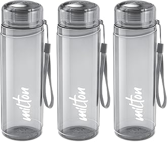 MILTON Hector 1000 Pet Water Bottles, Set of 3, 1 Litre Each, Grey, Reusable Plastic Fridge Bottle, BPA Free and Leak Proof Bottles for Travel, Work