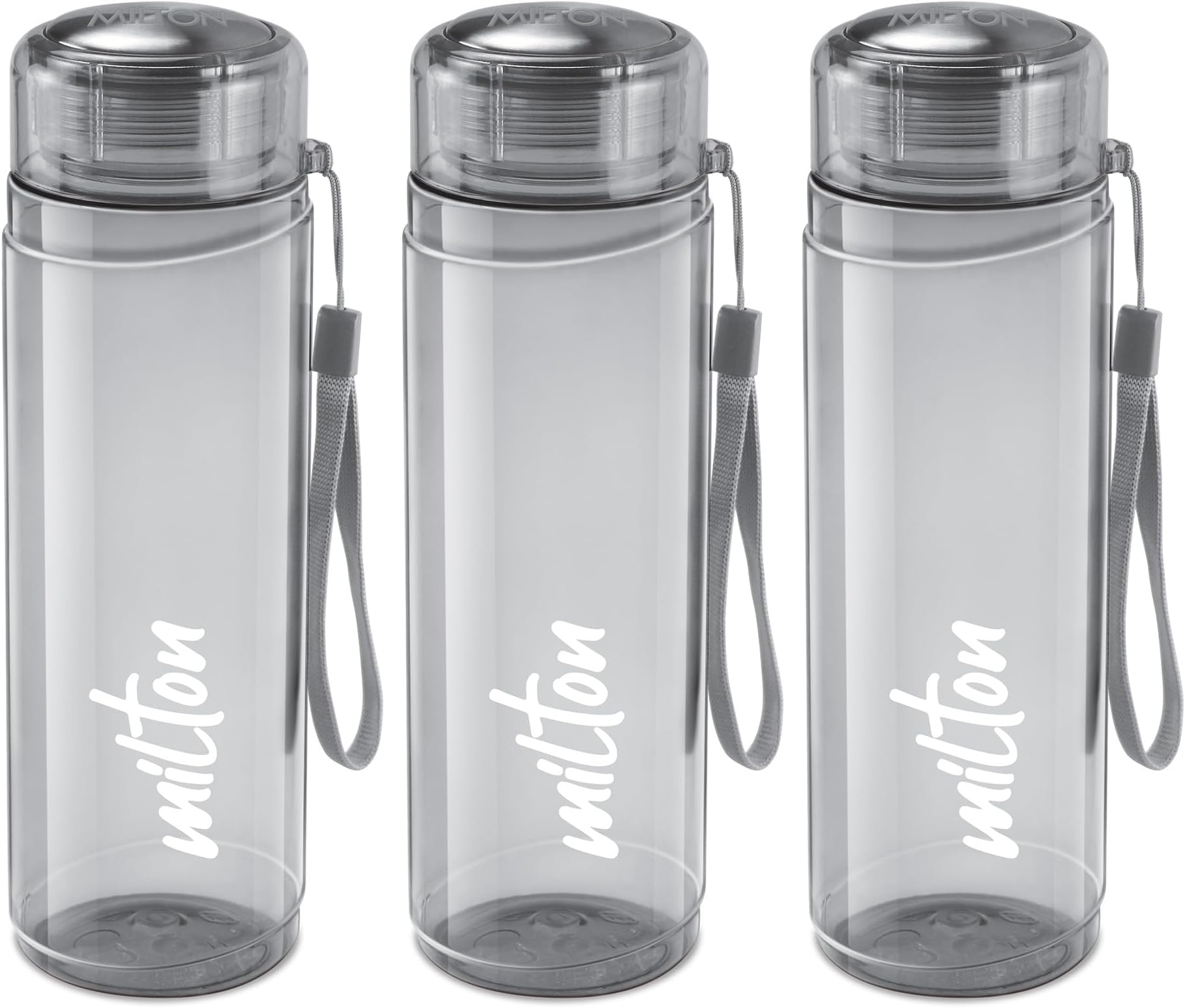 MILTON Hector 1000 Pet Water Bottles, Set of 3, 1 Litre Each, Grey, Reusable Plastic Fridge Bottle, BPA Free and Leak Proof Bottles for Travel, Work