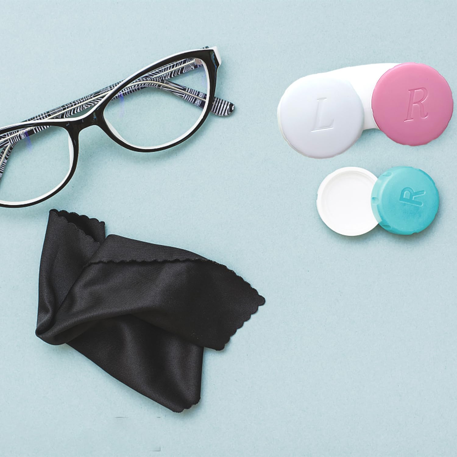 Paquete de 12 estuches para lentes de contacto, caja de almacenamiento para lentes de contacto (blanco y rosa)