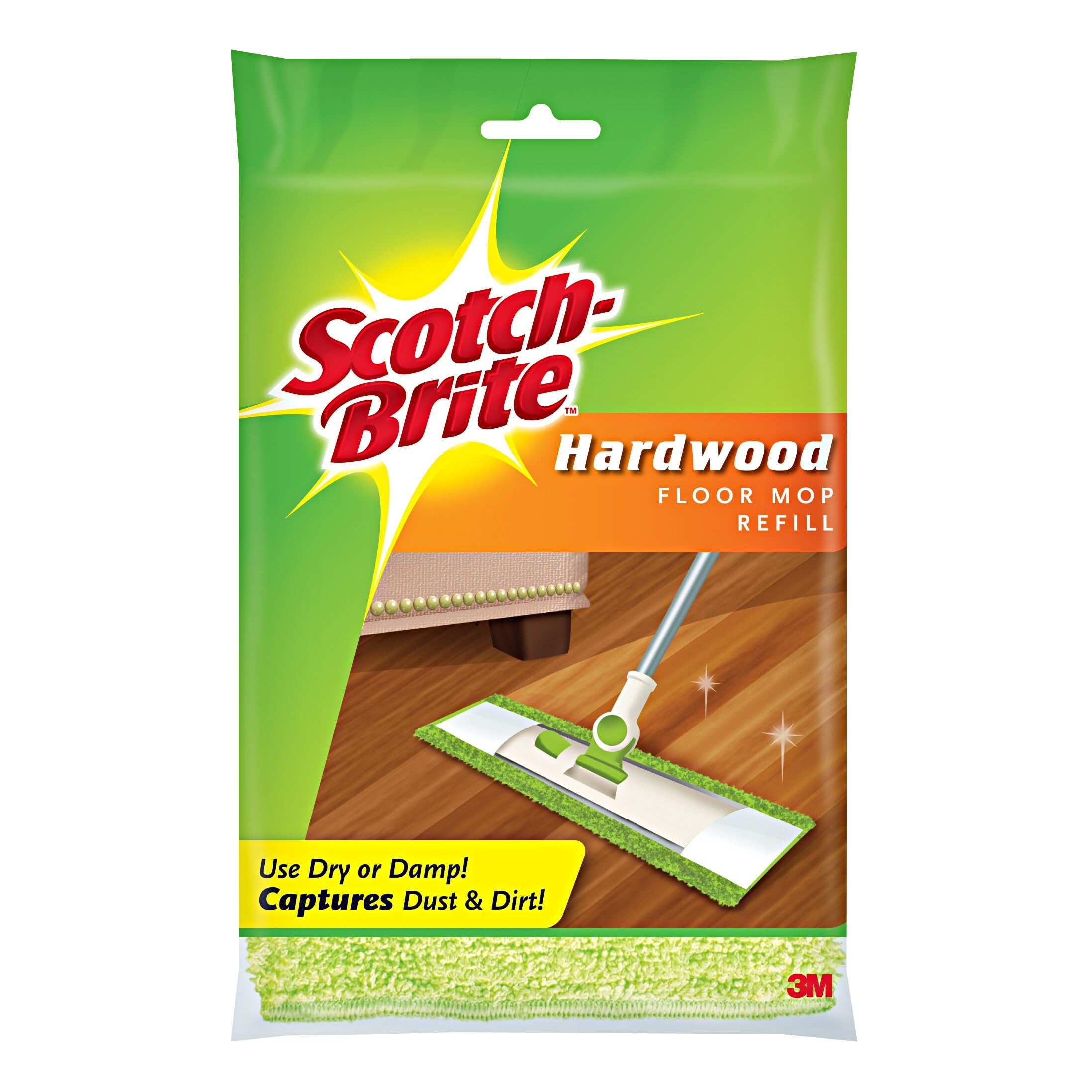 3M M-005-R Scotch-Brite Microfiber Hardwood Floor Mop Refill,Green, 1-Count