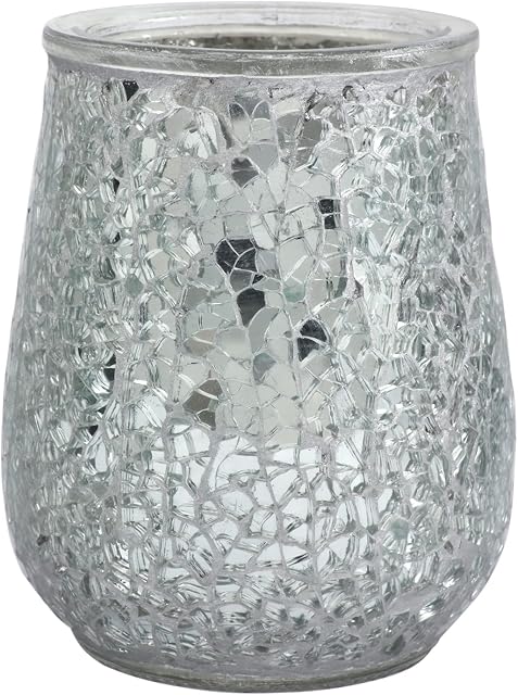 Home Treats Silver Mosaic Bathroom Tumbler, Bathroom Toothbrush Holder. Silver Mosaic Jar