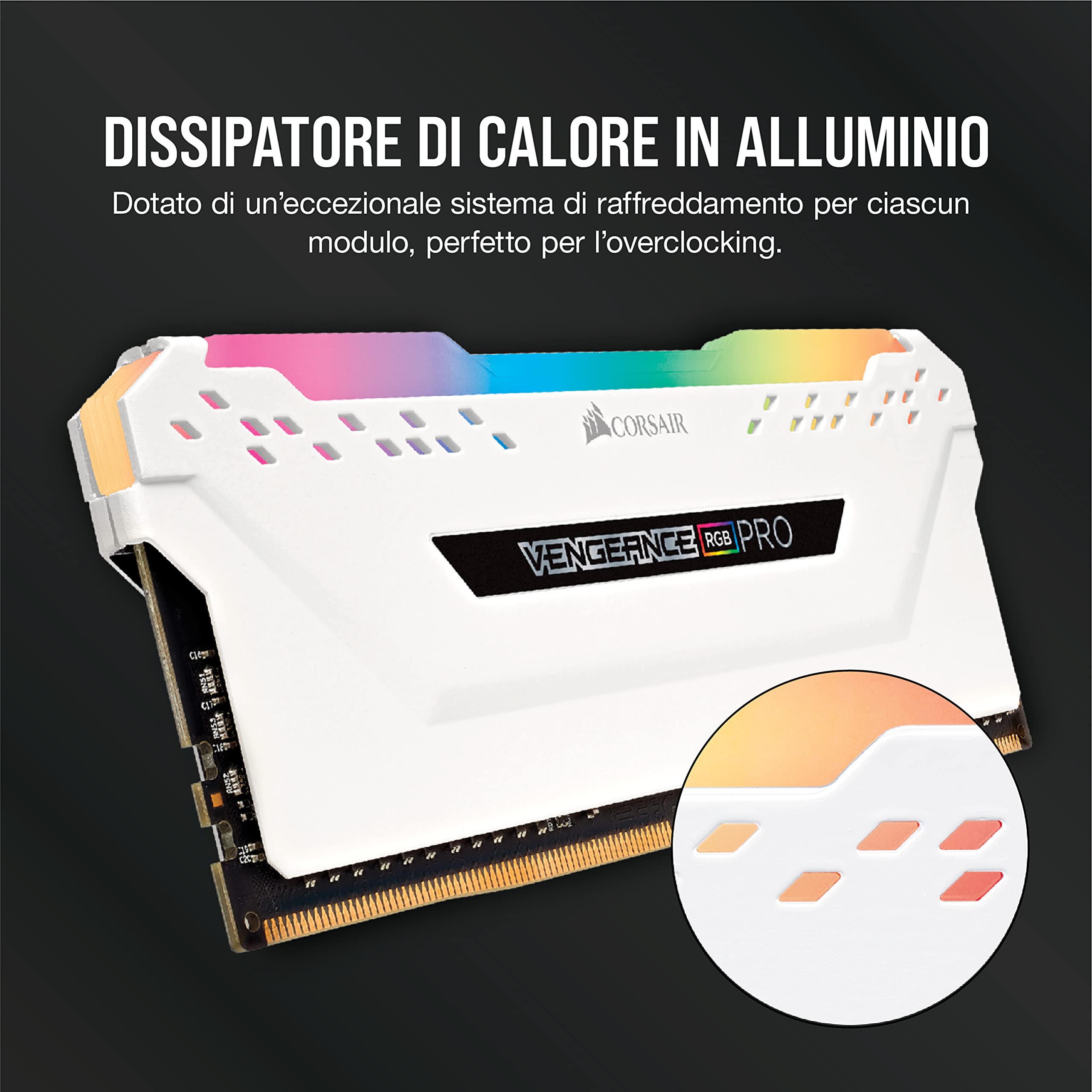 Corsair Vengeance RGB PRO 16GB (2x8GB) DDR4 Fino a 3200MHz CL16 XMP 2.0 Kit di Memoria Illuminato RGB LED Entusiasta, Bianca