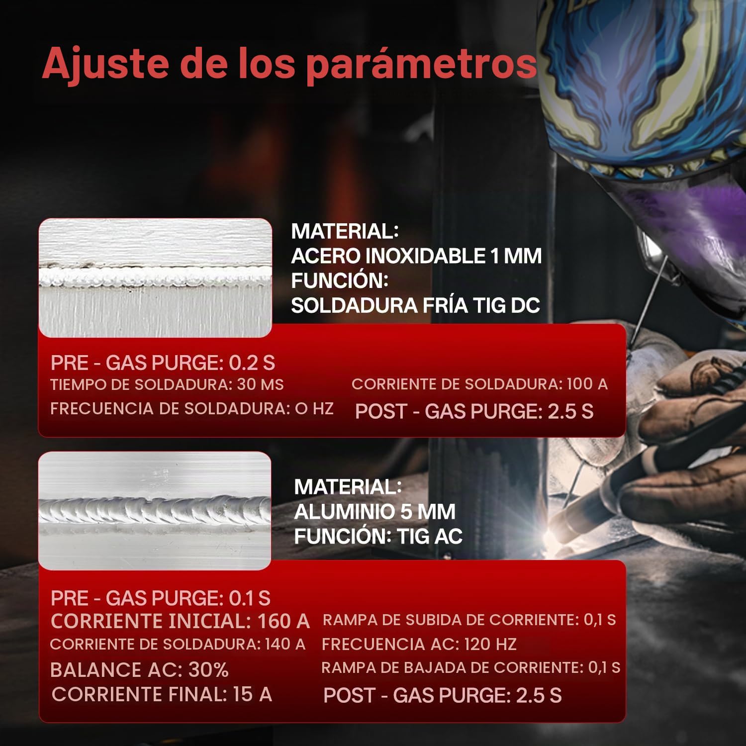 ANDELI 10 en 1 Soldador TIG de Aluminio AC/DC, Pedal de Pie, 205A, LCD, Ondas de Pulso/Cuadrada/Seno/Trapesoidal, Soldadura Fría/Punto, 230V, TIG-205 PRO