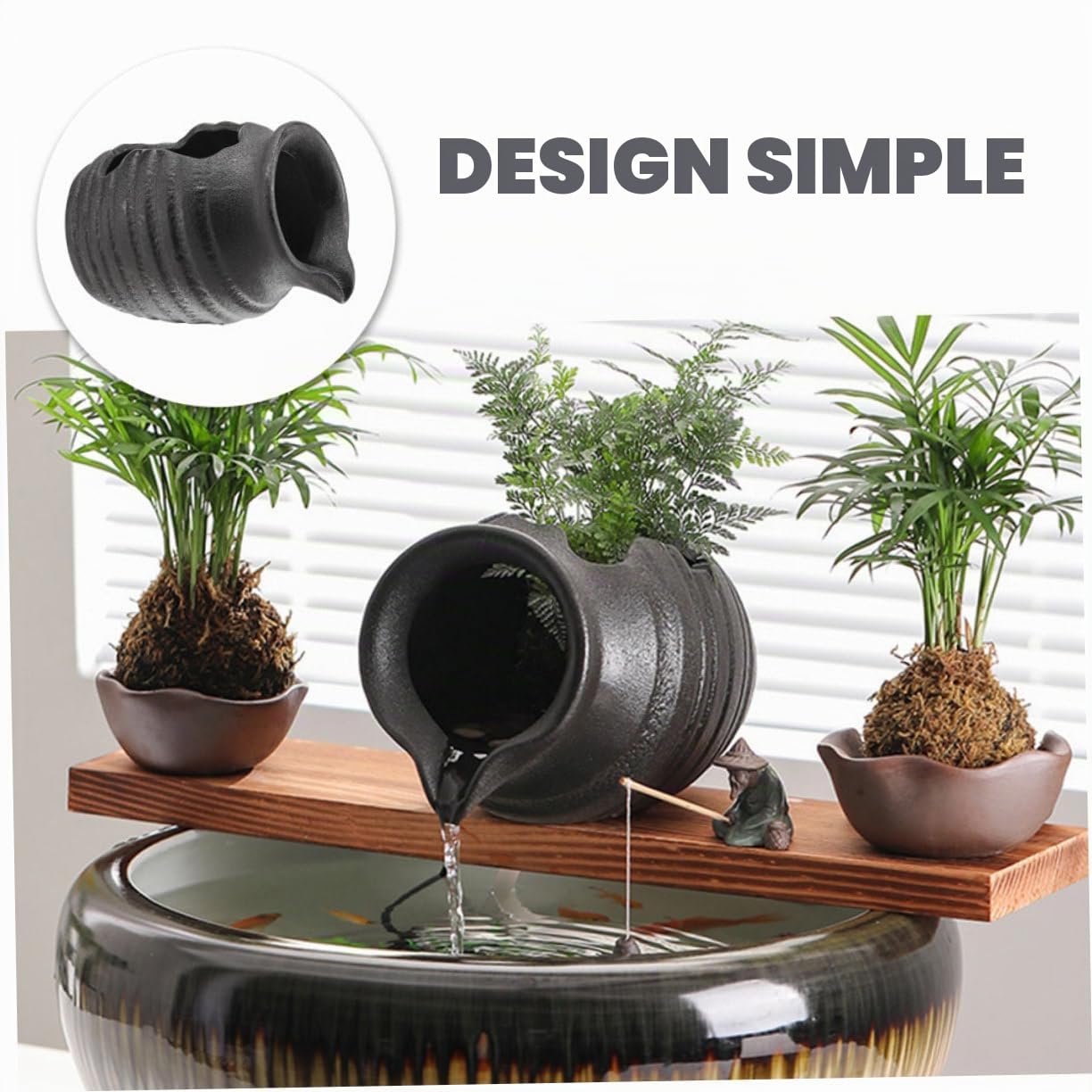 Happyyami Pot De Fontaine en Céramique avec Cascade Circulante Décorative pour Aquarium Jardin Intérieur Et Extérieur Relaxant 5.31X3.94X3.94In