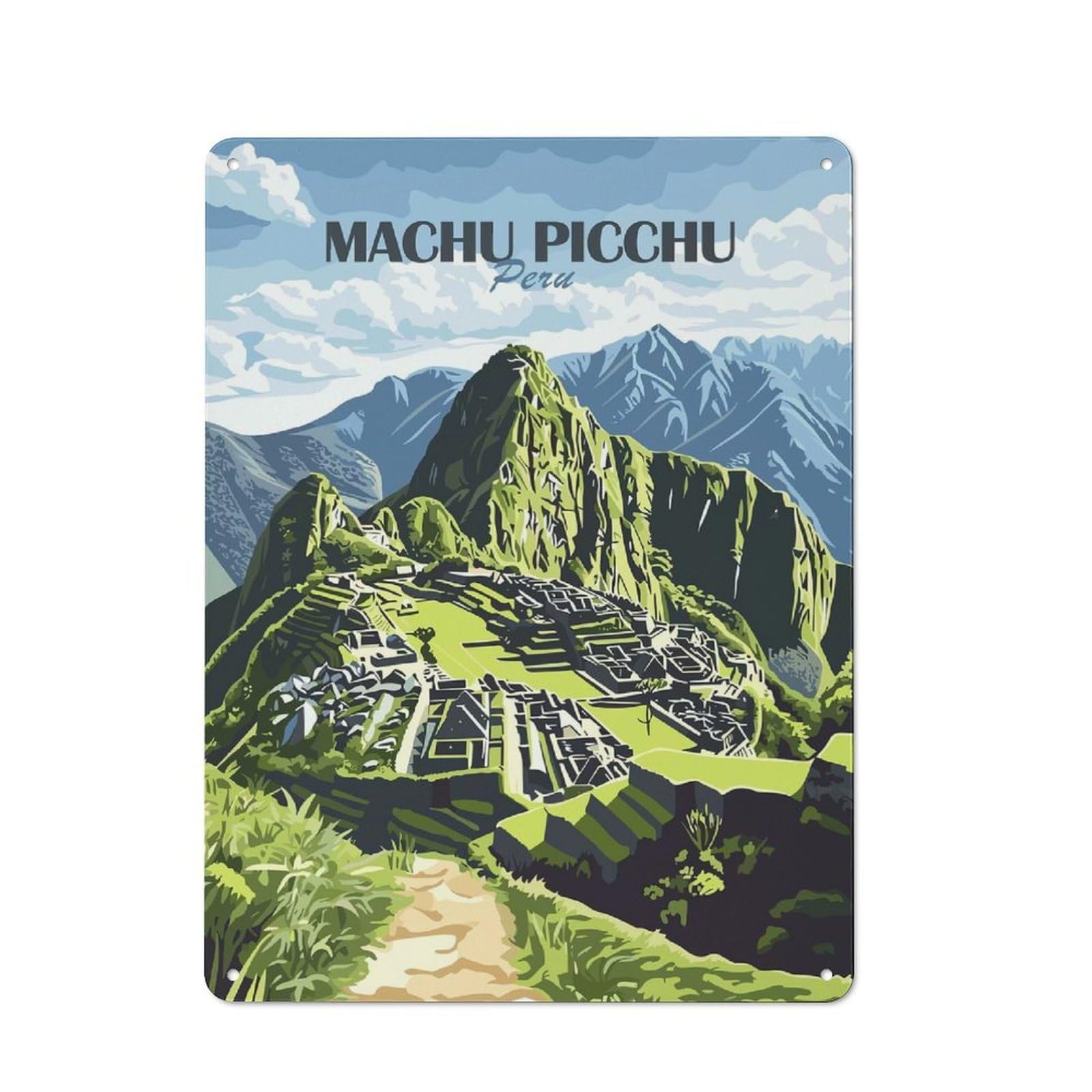 Machu Picchu Peru Travel Metal Wall Plaque 40x30cm, Character Room Wall Plaque for Hallway, Home Bar, Garage Or Study