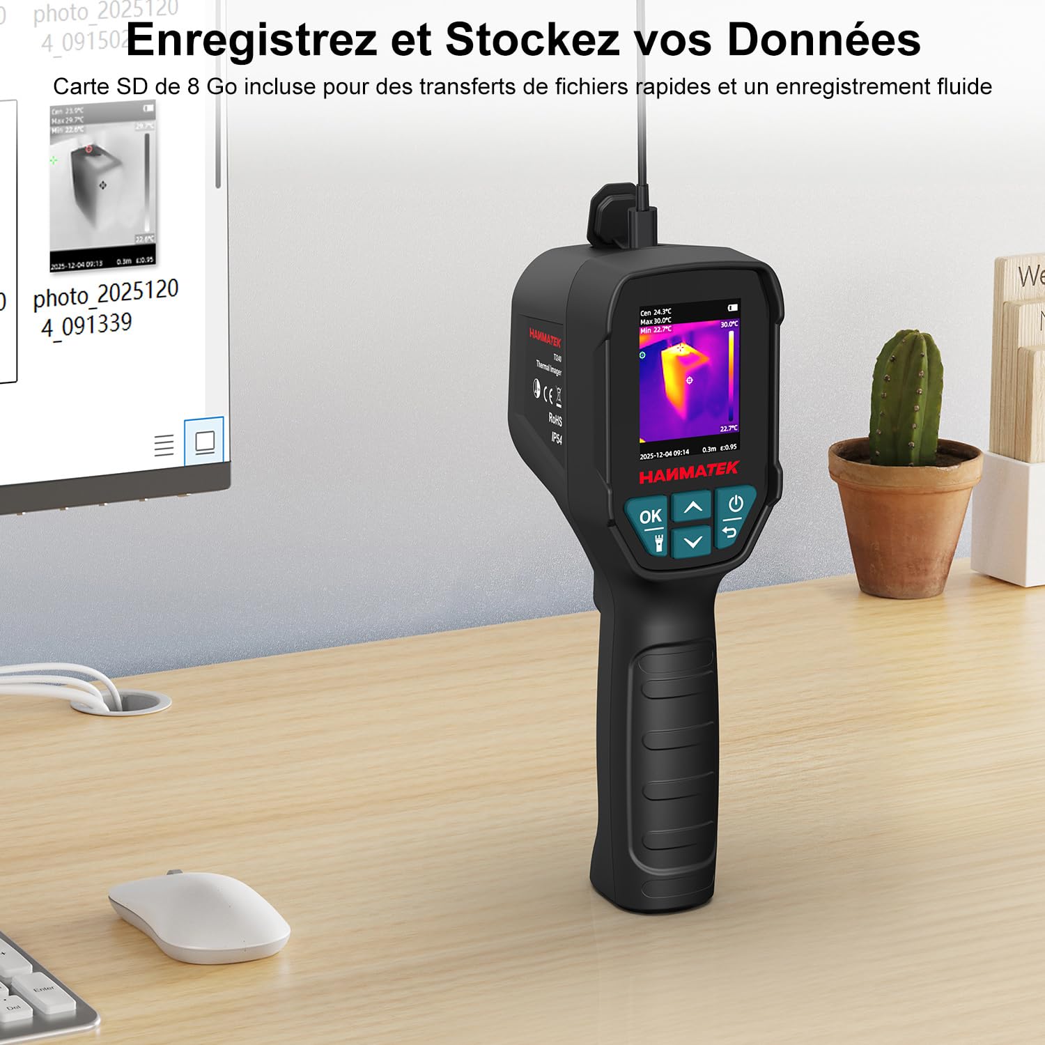 HANMATEK Caméra thermique Ti240 Outil d'imagerie pour anomalies de température et caméra thermique de chasse avec résolution de 240 x 240 pixels, plage de température de -68 °F à +752 °F, rechargeable
