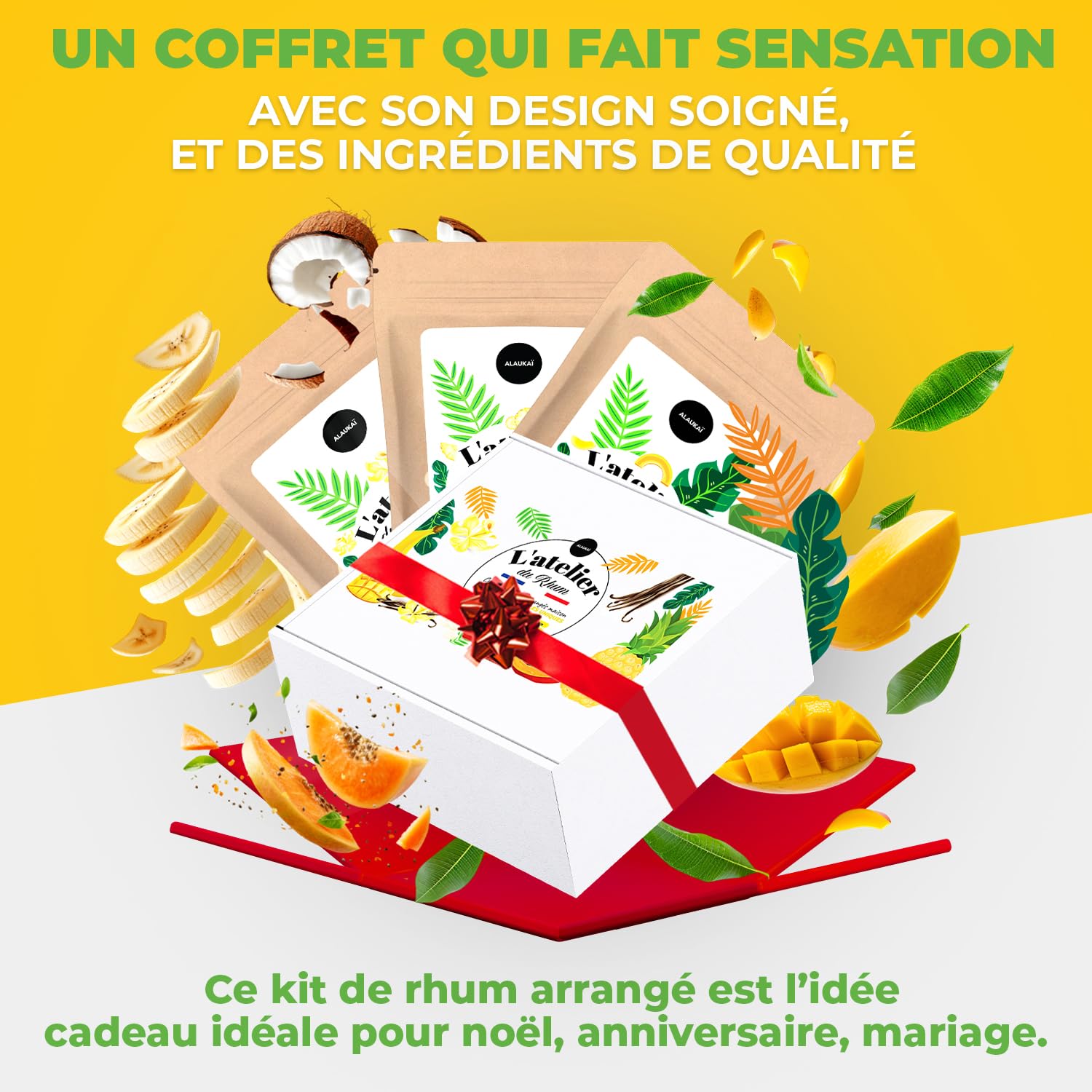 Kit Rhum Arrangé | 3 Nouvelles Saveurs Tropicales | Coffret Cadeau Rhum | Fabriquer Votre Rhum Maison DIY | Idées De Cadeaux Hommes & Femmes | Fabriqué en France - Ingrédients de qualité