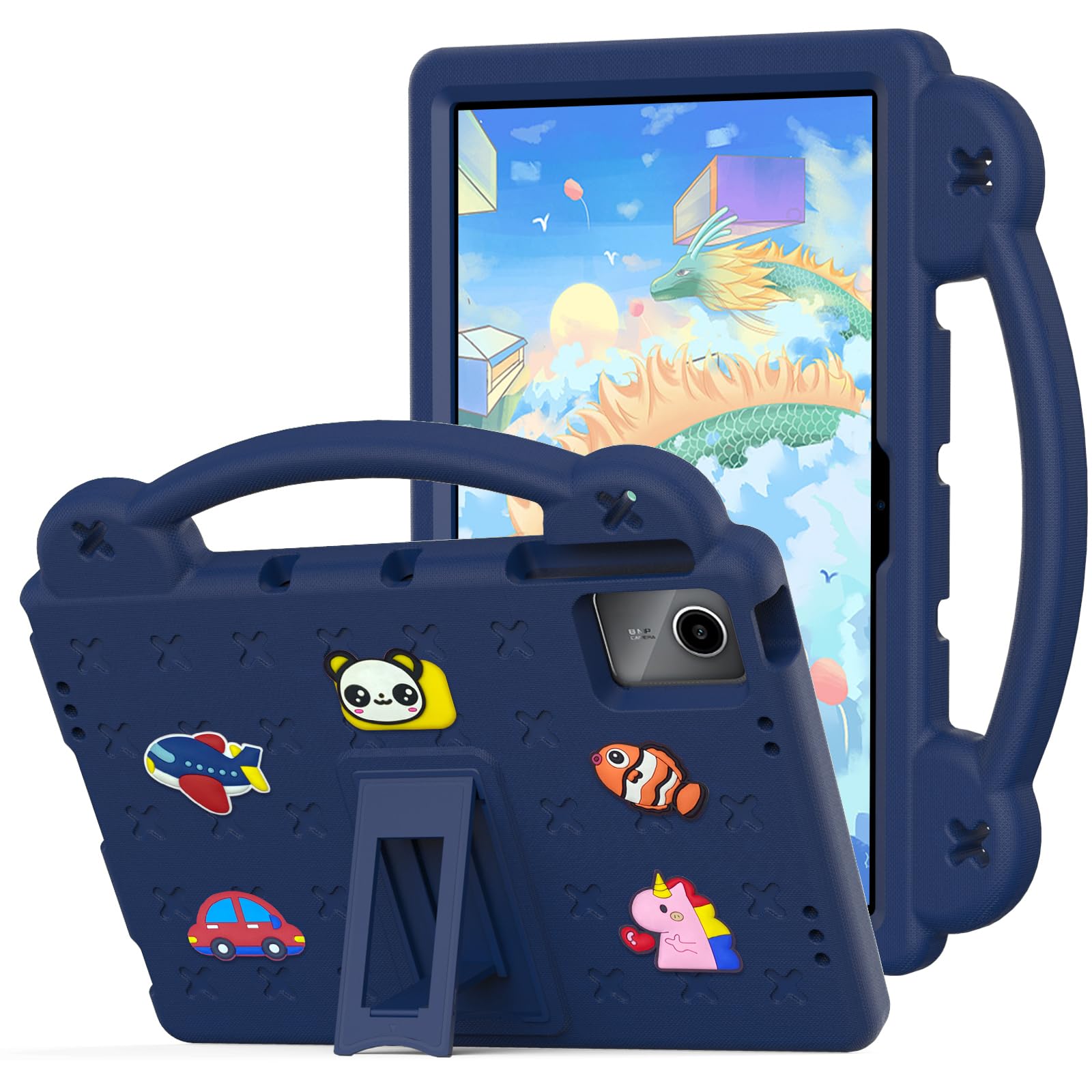 YRH for Lenovo Tab M11 Case 11 inch (TB330FU/TB330XU), Kids EVA Shockproof Cover for Lenovo M11 Tablet Case, with Stand Handle Cartoon Figures,Navy