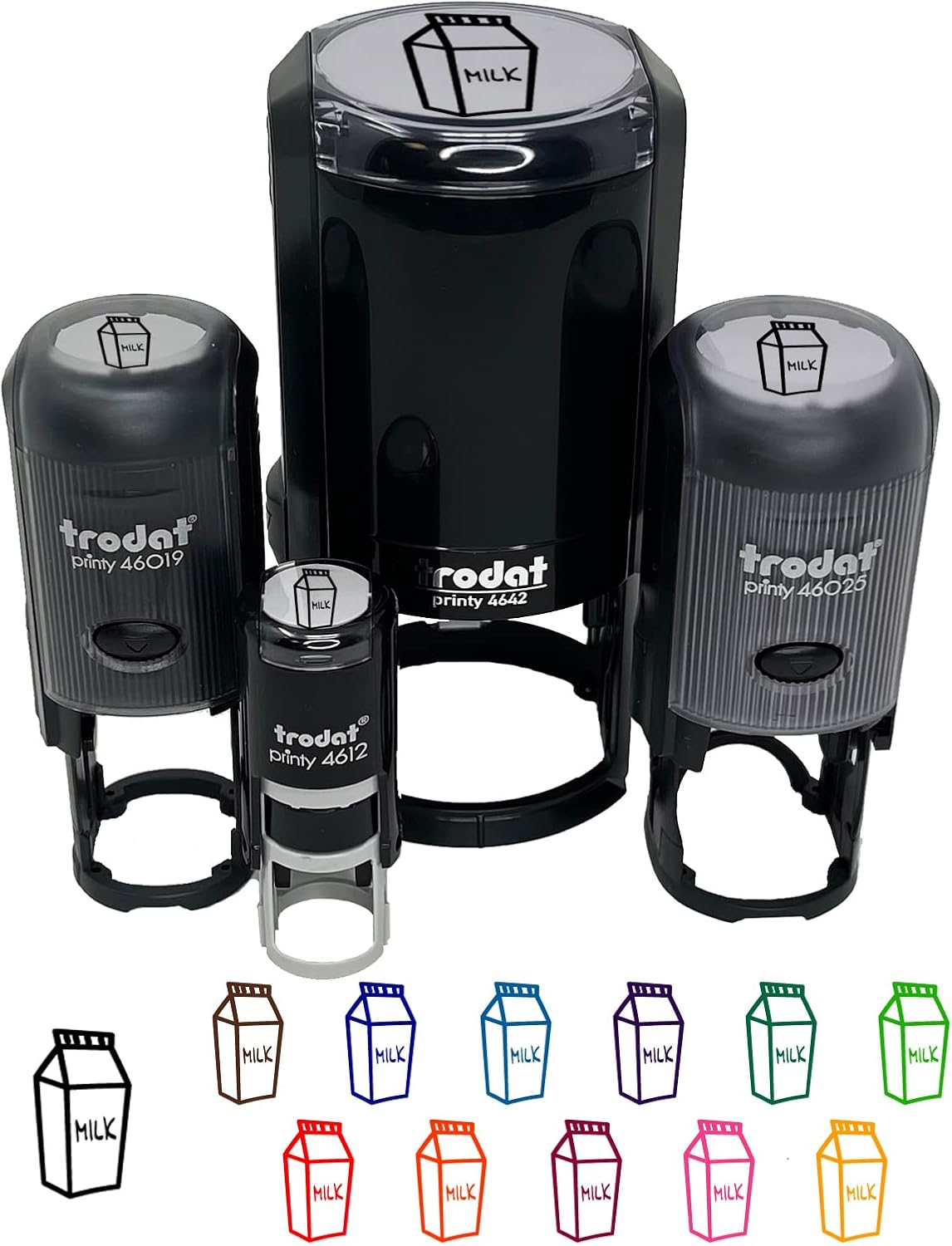 Milk Carton Self-Inking Rubber Stamp Ink Stamper for Stamping Crafting Planners - 1-1/2 Inch Large - Red Ink