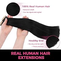 Vista 12 de Lashey Extensiones de Cabello Humano con Cinta Adhesiva Negro Natural 100% Remy Cabello Humano Liso Extensiones de Cabello con Cinta Largas de 24