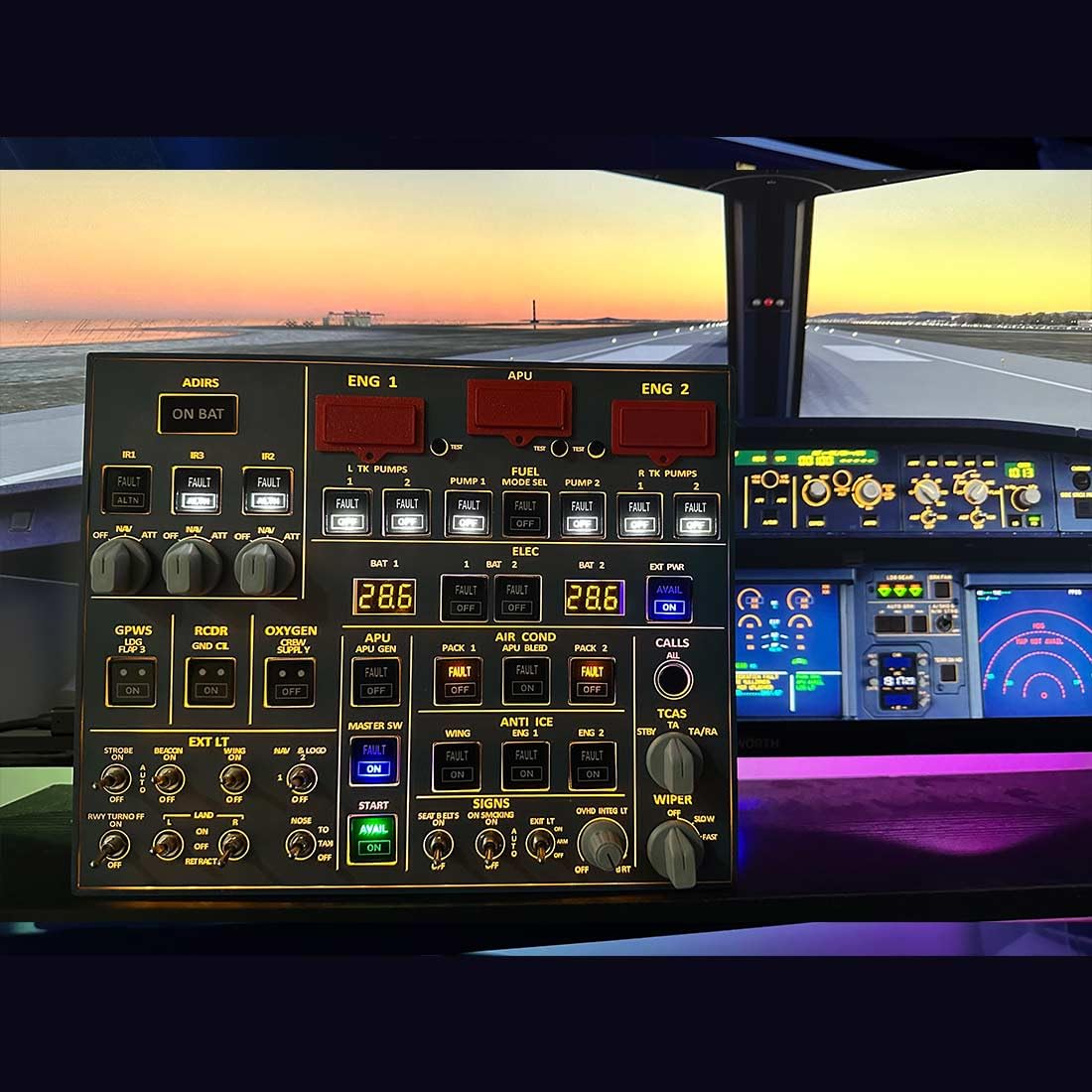 TechSpieler A107 MAX Light Overhead Panel für MSFS 2020/2024 (Backlit Edition), A32X Flight SIM Home Cockpit, Spiel für Flugsimulations-Enthusiasten