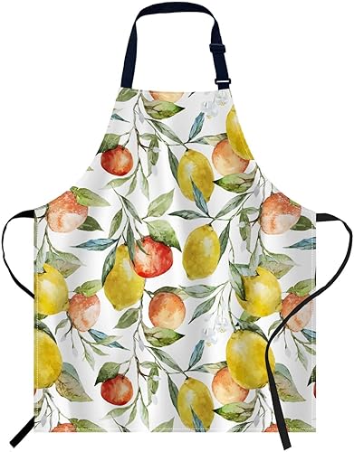 oFloral Delantal de acuarela con patrón de limón, unisex, ajustable, delantal de chef de cocina, delantal para mujeres y hombres, para cocina en
