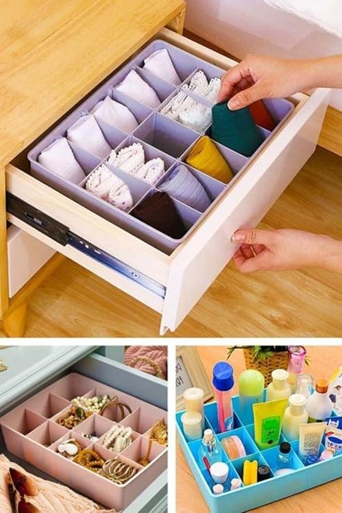 Kapaksız Dolap İçi 15 Bölmeli Çekmece Düzenleyici Plastik Hobi Kutusu Takı Makyaj Saklama Kabı Organizer (Beyaz, 2 Adet)