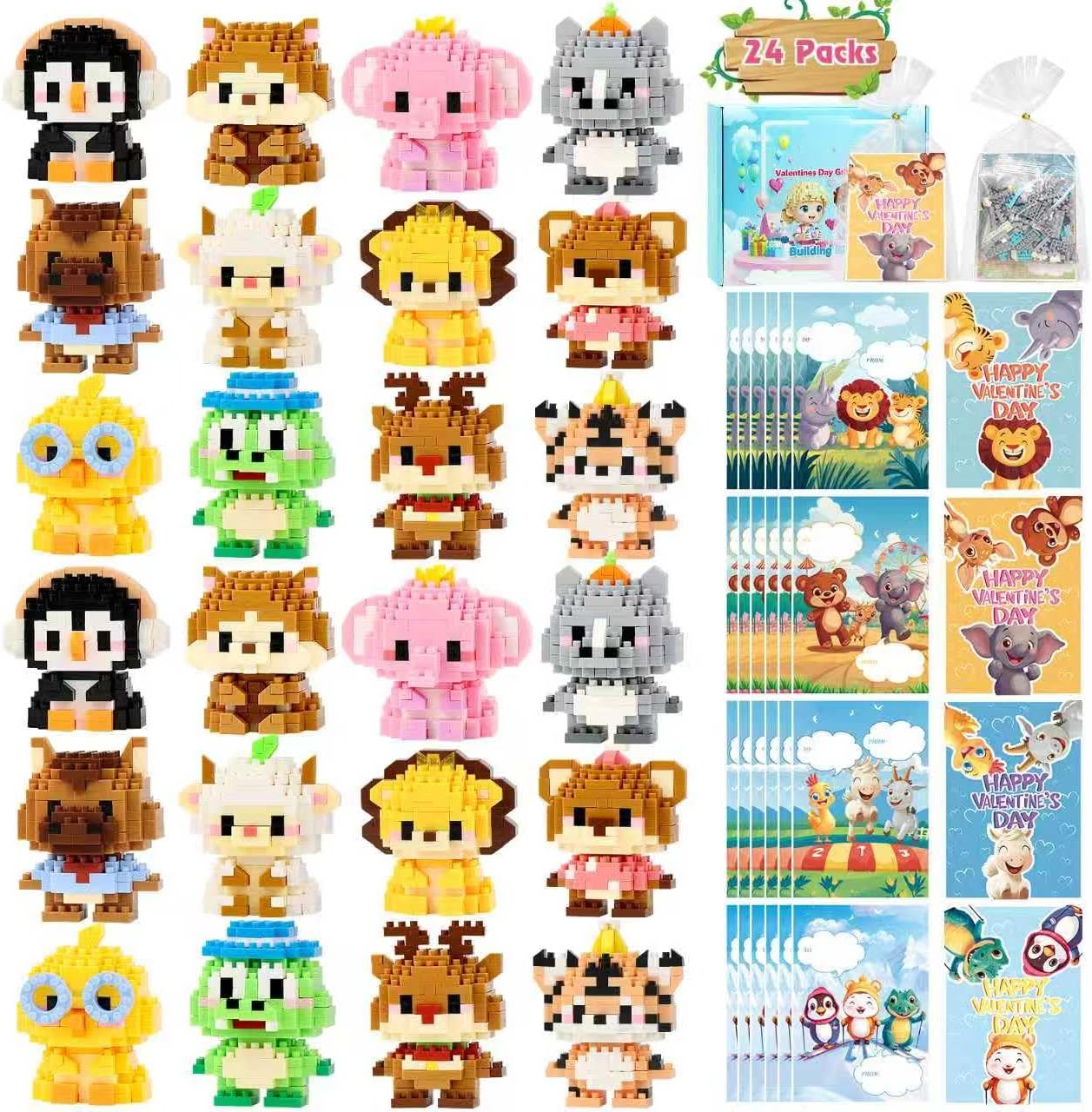 Mini Building Block Sets Animal 24 Pack，Easter Egg Fillers for Kids, Party Favors for Kids Building Set for Goodie Bag Fillers Classroom Prizes Ages 6+ (Animals)