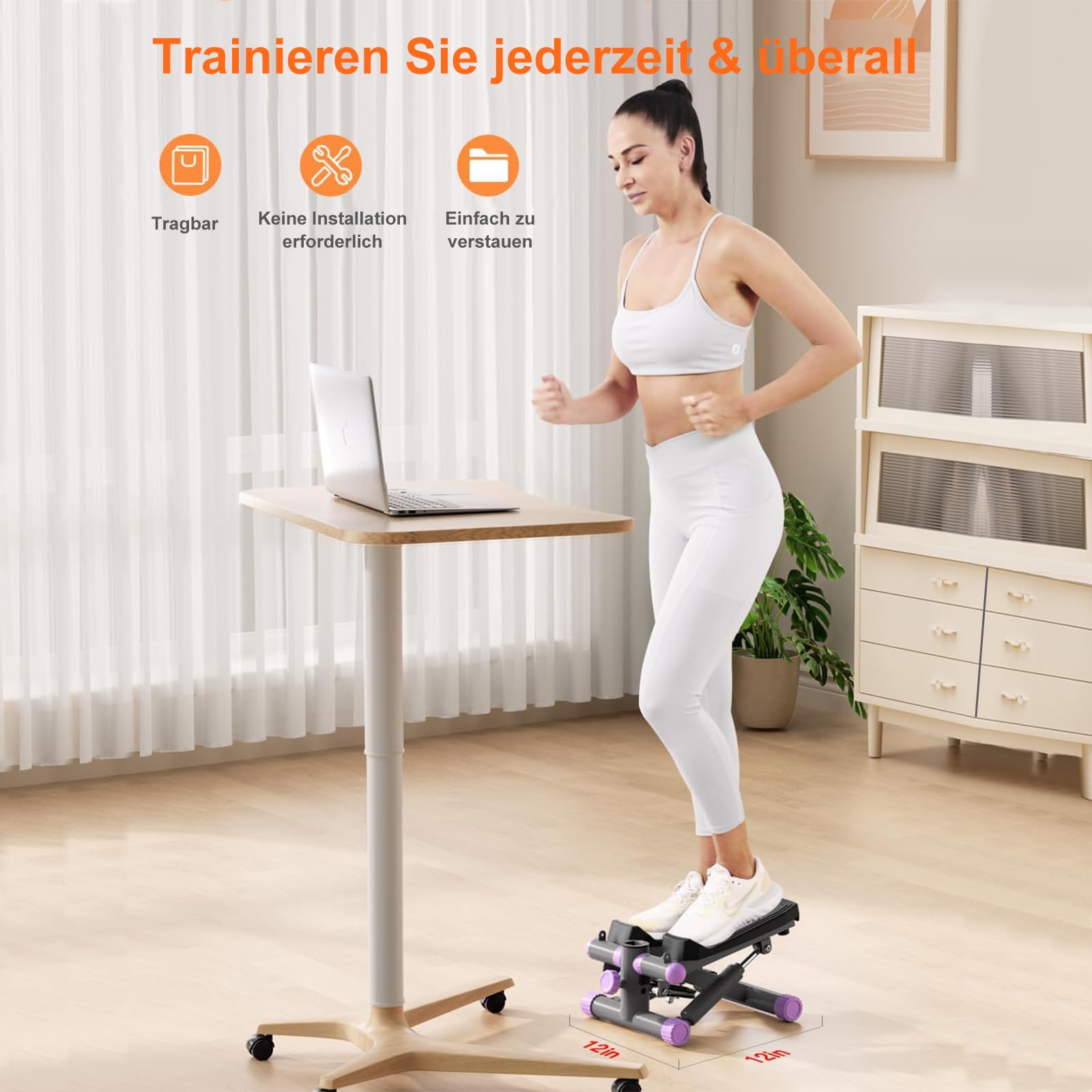 Stepper für Zuhause, Mini Stepper 150kg mit Power Ropes, Up-Down Swing steper Hometrainer mit LCD Display, 2 in 1 Einstellbarer Widerstand Trainingsgerät für Beine/Arme/Gesäß Training