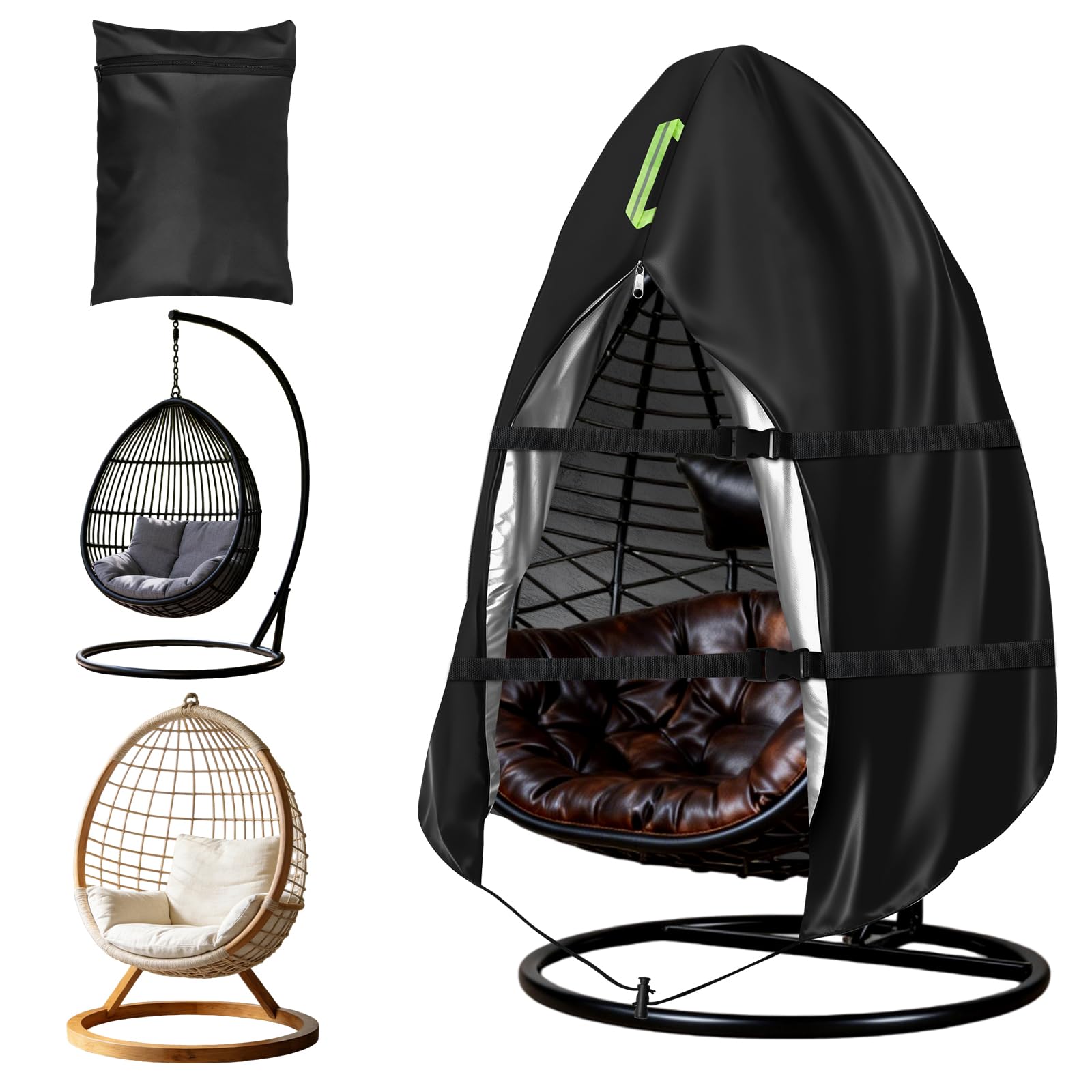 ANOMM Hanging Egg Chair Cover, 190 x 115cm Waterproof Egg Chair Covers with Zipper & Storage Bag, 210D Oxford Fabric UV-Anti Garden Furniture Protector for Patio Outdoor Swing Chair — image 1