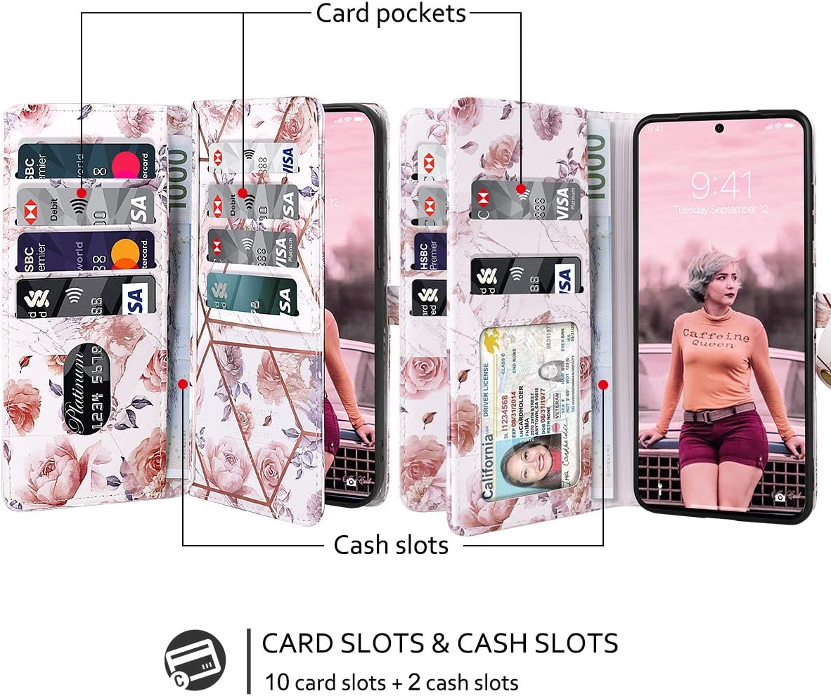 Dracool for Samsung Galaxy S20 Case Samsung Galaxy S20 Wallet Case Premium Leather with 10 Card Holder Slots Magnetic Kickstand Flip Notebook Protective Cover Case for S20 - Rose Marble