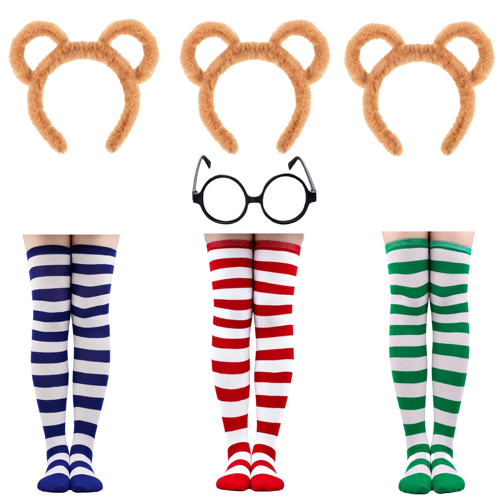 Werownsgso Halloween Chipmunk Costume Set Including Ear Headband Round Glasses Striped Stockings Animal Costume Accessories Chipmunk Cosplay Costume Suitable For Halloween Carnival Party