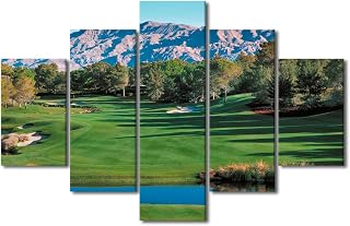 5 Panels Shadow Creek Golf Course Wall Art Golf Course Field Picture Canvas Prints Wall Art American Nevada Painting Artwork for Living Room Bedroom Office Wall Decor Framed Ready to Hang - 60"Wx40"H