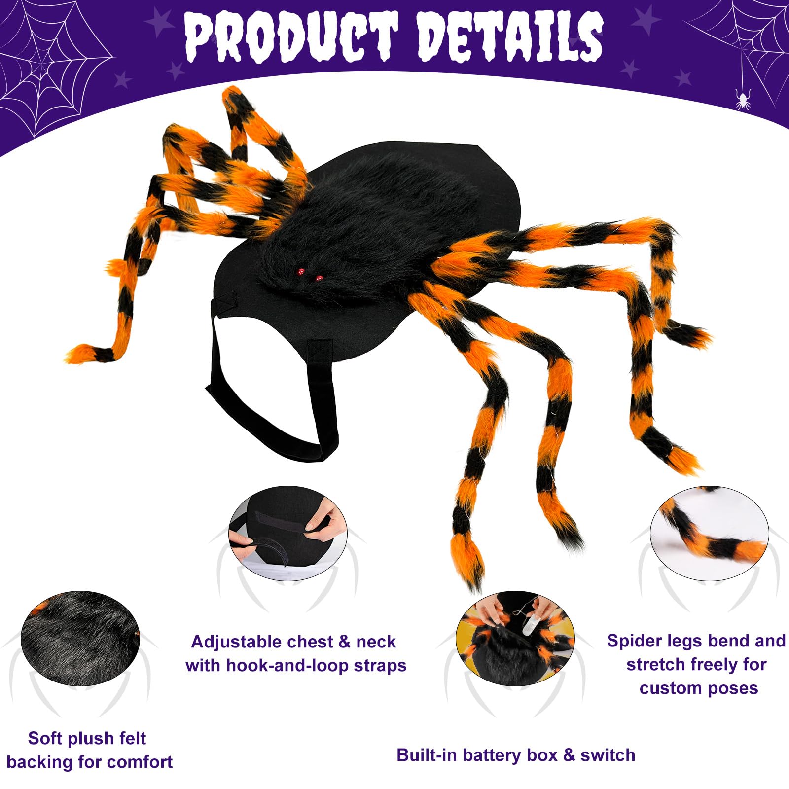 Costume di Halloween per cani, taglia grande, peloso, con 64 LED, divertente costume di Halloween per cani di taglia grande, animale domestico, festa di Halloween, cosplay (arancione)