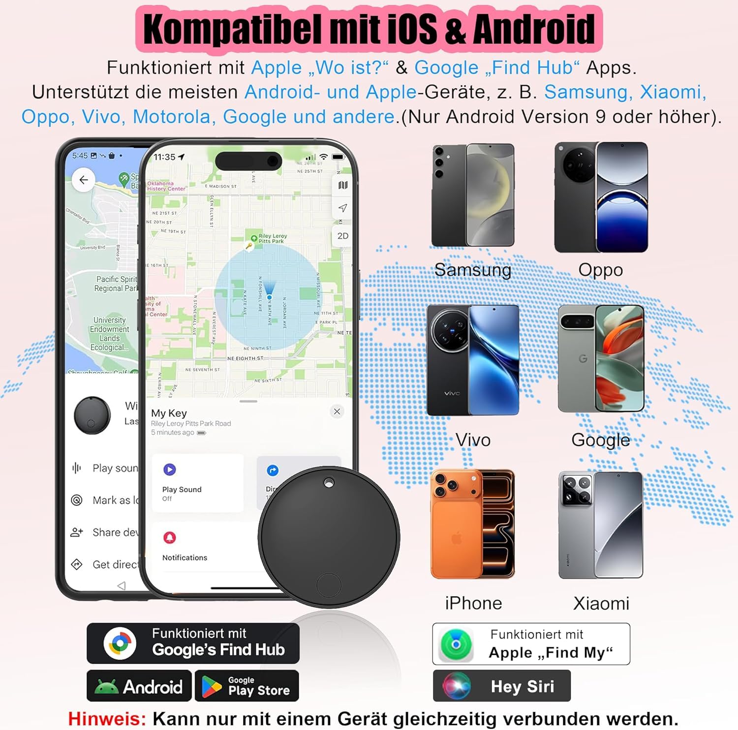2026 Air Tracker Smart Tag für Android & iOS-4er Pack, Neu Dual-System Bluetooth Tracker kompatibel mit Apple Wo ist? & Android Google Find Hub, Schlüsselfinder für Schlüssel/Geldbörse/Fahrrad/Koffer