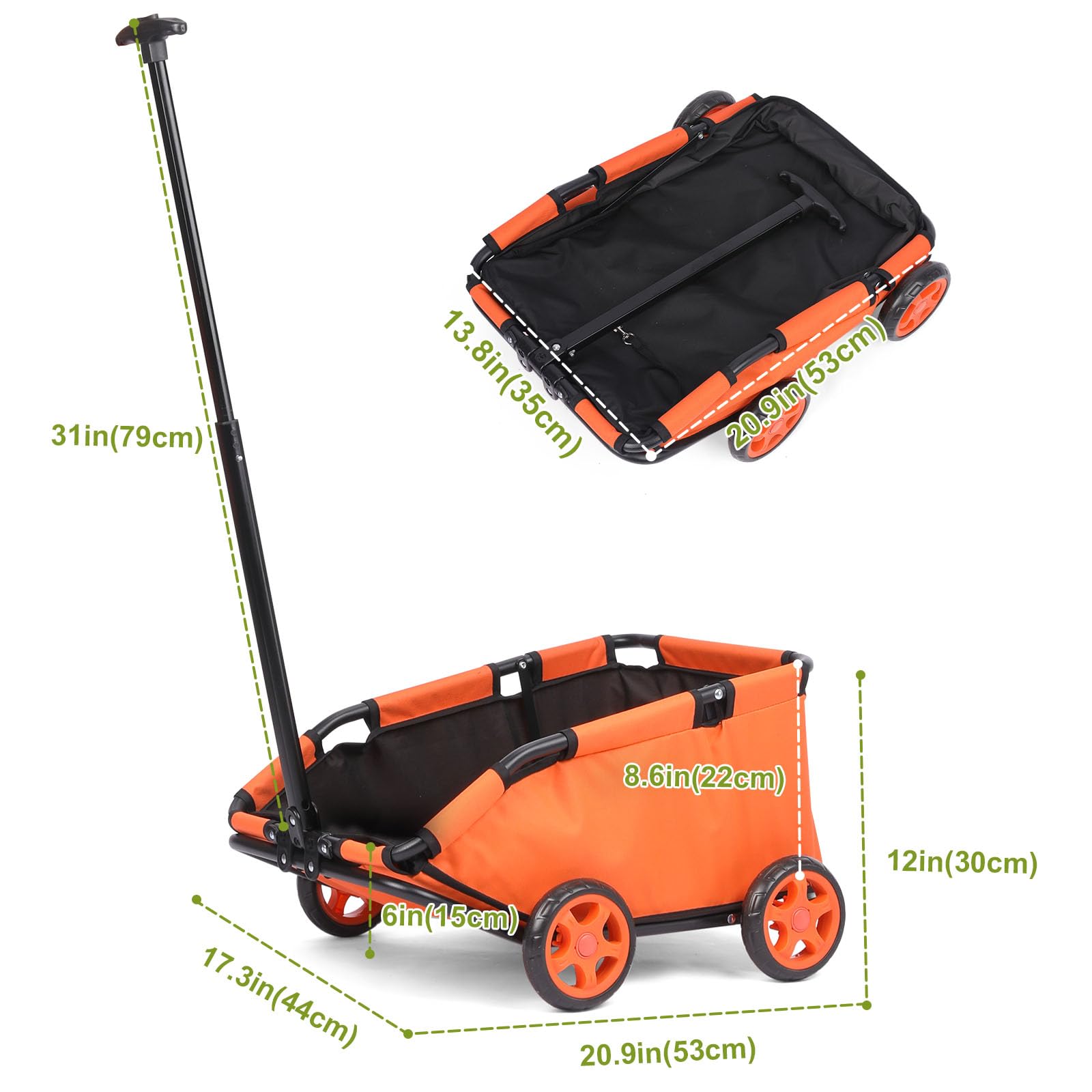 Passeggino per mini animali domestici, carrello della spesa pieghevole multifunzionale con maniglia estensibile, cuscino integrato e corda di sicurezza con borsa (arancione)
