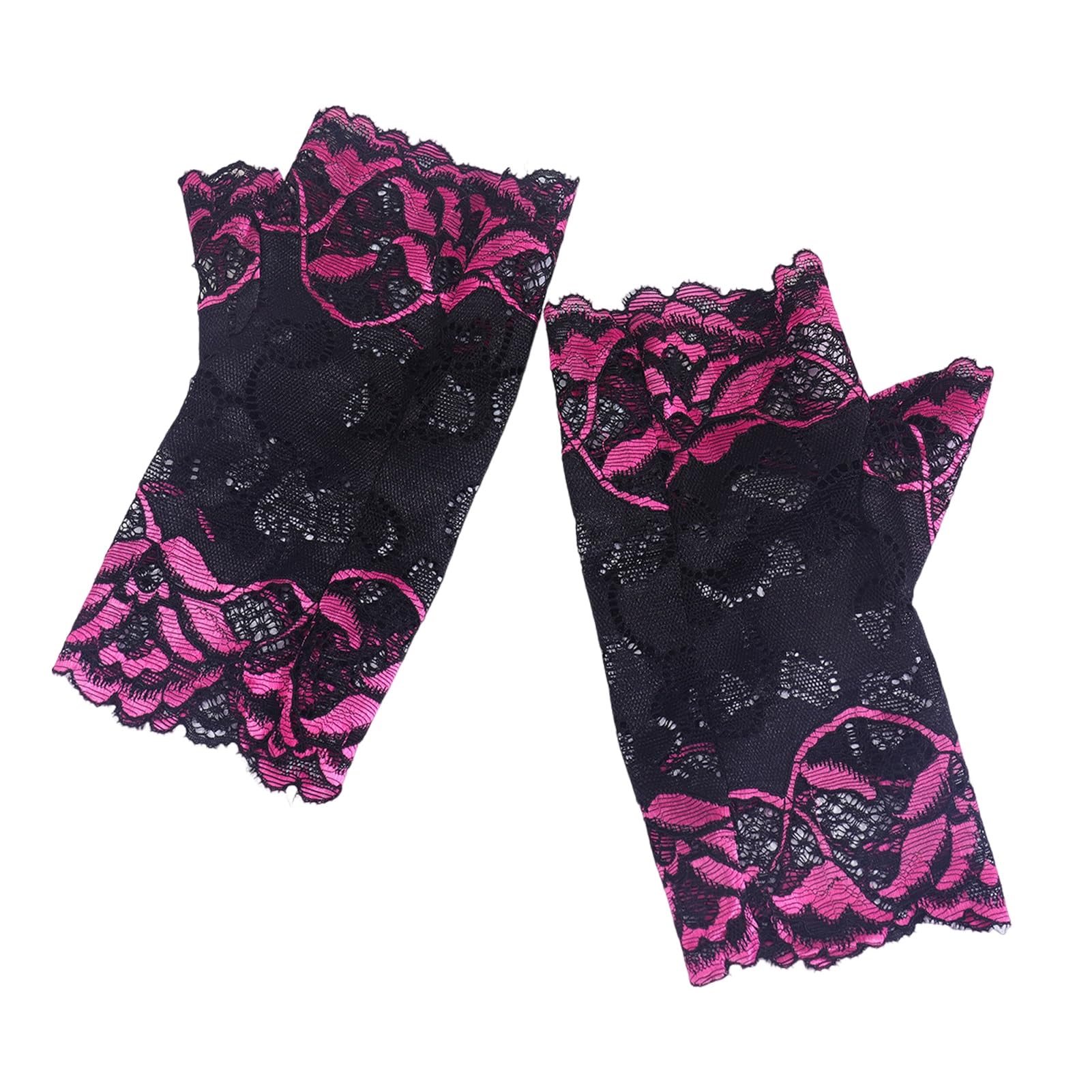 pofluany Lace Floral Fingerless Gloves for Women Half Finger Bridal Wrist Gloves Sunblock Open Finger Lace Glove for Wedding Tea Party Prom Rose Red One Size