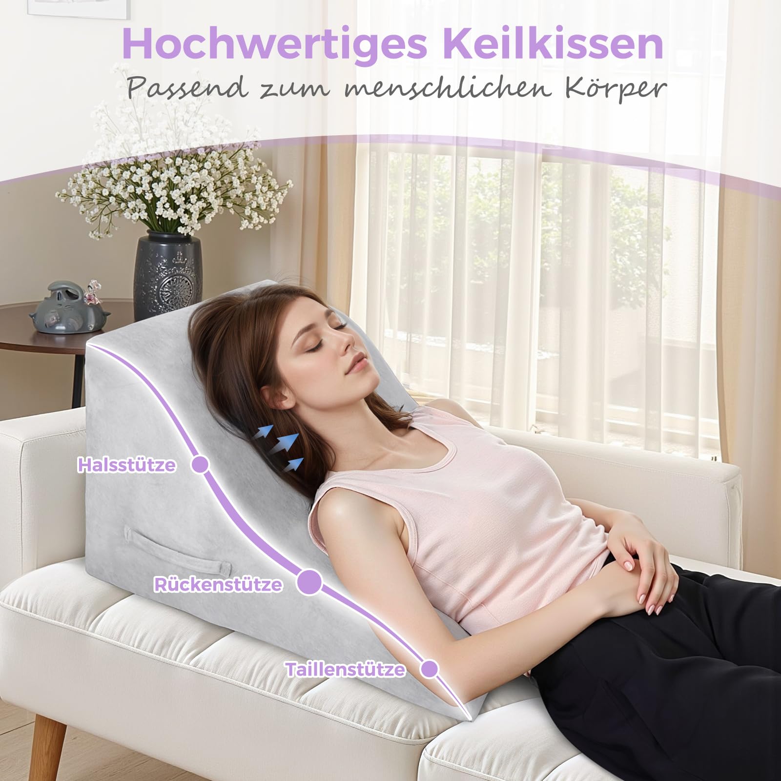 Babenest Kurvenform Keilkissen, Ergonomisches Orthopädisches Rückenkissen Hochdichter Schaumstoff Vielseitig Keilkissen für Bett & Sofa, Rückenkissen beim Geschenke Lesen (Grau)