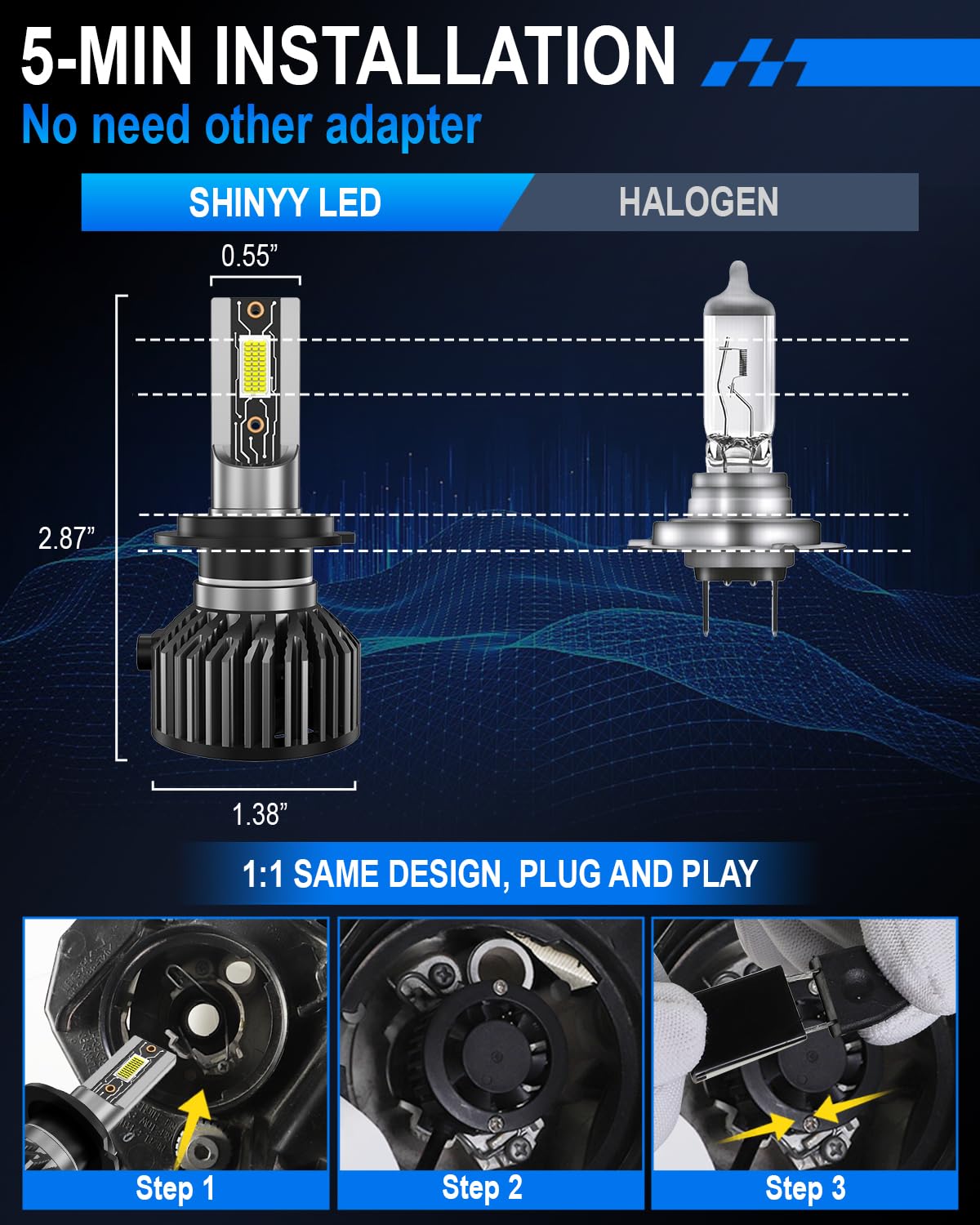 SHINYY Lampadine H7 LED 60W 16000LM, 7000K Bianco 12V 500% di Luminosità Lampade LED H7 Fari Auto per Anabbaglianti Luce Abbagliante Canbus Anti Errore, Sostituzione Alogene e Xeno, 2PCS