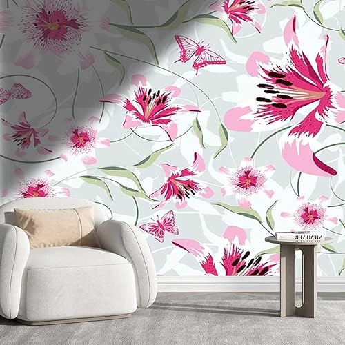 Papel De Paredes Decorativo Colorido Papel Tapiz De Vinilo Decorativo Flores Frescas Y Hojas De Fondo De TV Versátil Para Varios Espacios (Ancho) 59