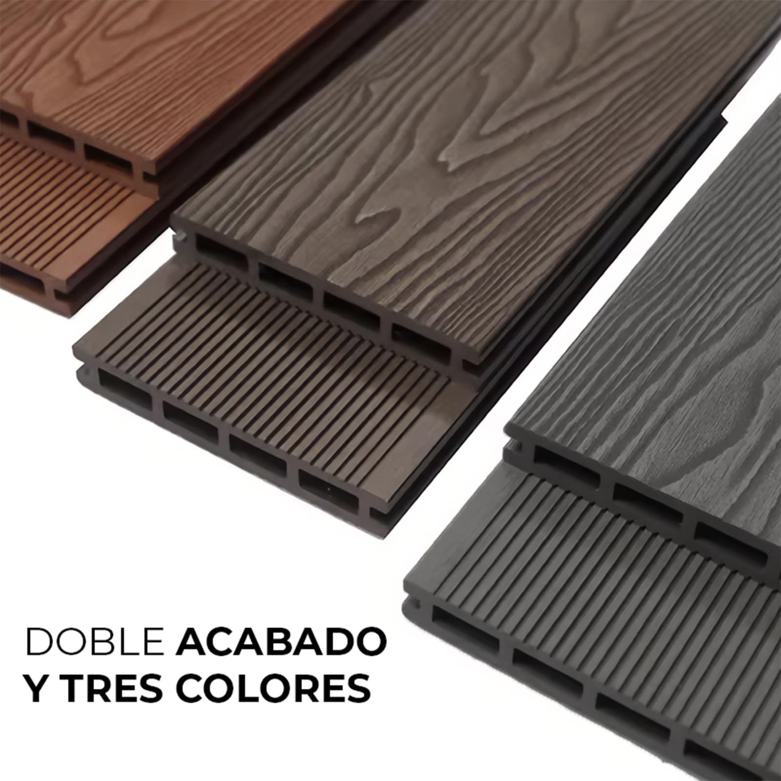 YOEVU | Pack 2 Lama de composite WPC | 2,2m x 14,5cm x 2,2cm, gris, marrón café | Resistente a la intemperie, antideslizante, fácil de instalar | Para terrazas y exteriores