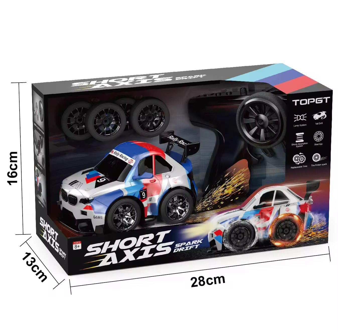 TIUDTOY High-Speed RC Drift Car with Spark Effect | Short Axis 2.4GHz Remote Control Racing Toy with LED Lights & Replaceable Drift Tyres for Kids & Adults 3