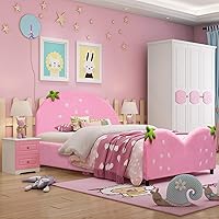 Vista 18 de Costzon Marcos de cama individual para niños, plataforma de cama individual tapizada de madera con soporte de listones, cabecera y pie de cama
