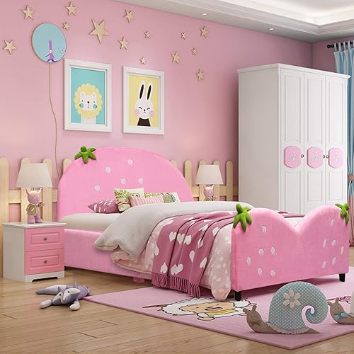 Miniatura 13 de Costzon Armazones de Cama Individual para Niños, Plataforma de Cama Individual Tapizada de Madera con Soporte de Listones, Cabecera y Pie de Cama