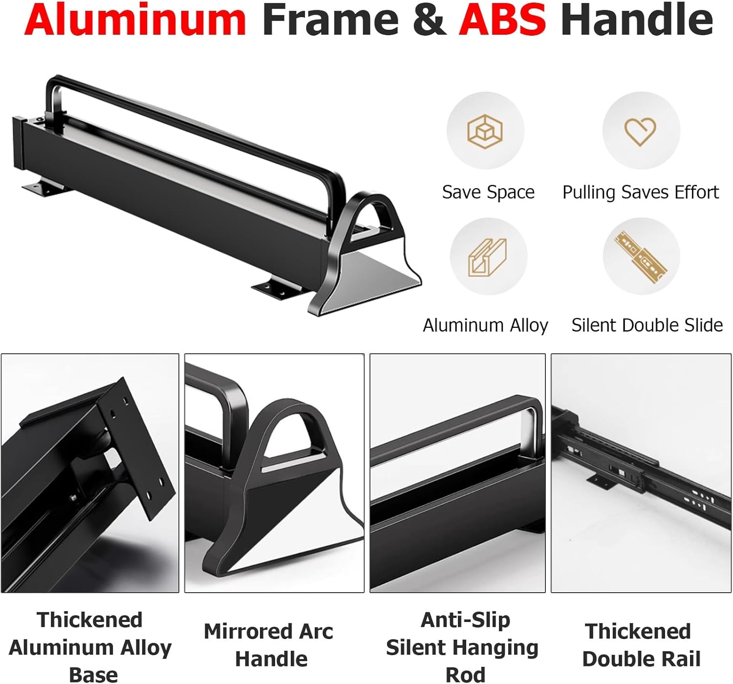 JYHHCYS Pull Out Pants Rack for Closet, 14 16 18 20 22 Inch Retractable Wardrobe Storage Rack with Non-Slip Mute Strip, Wardrobe Slide Rail Pull Hanger for Pant and Coat(Lenght 20in/51cm)