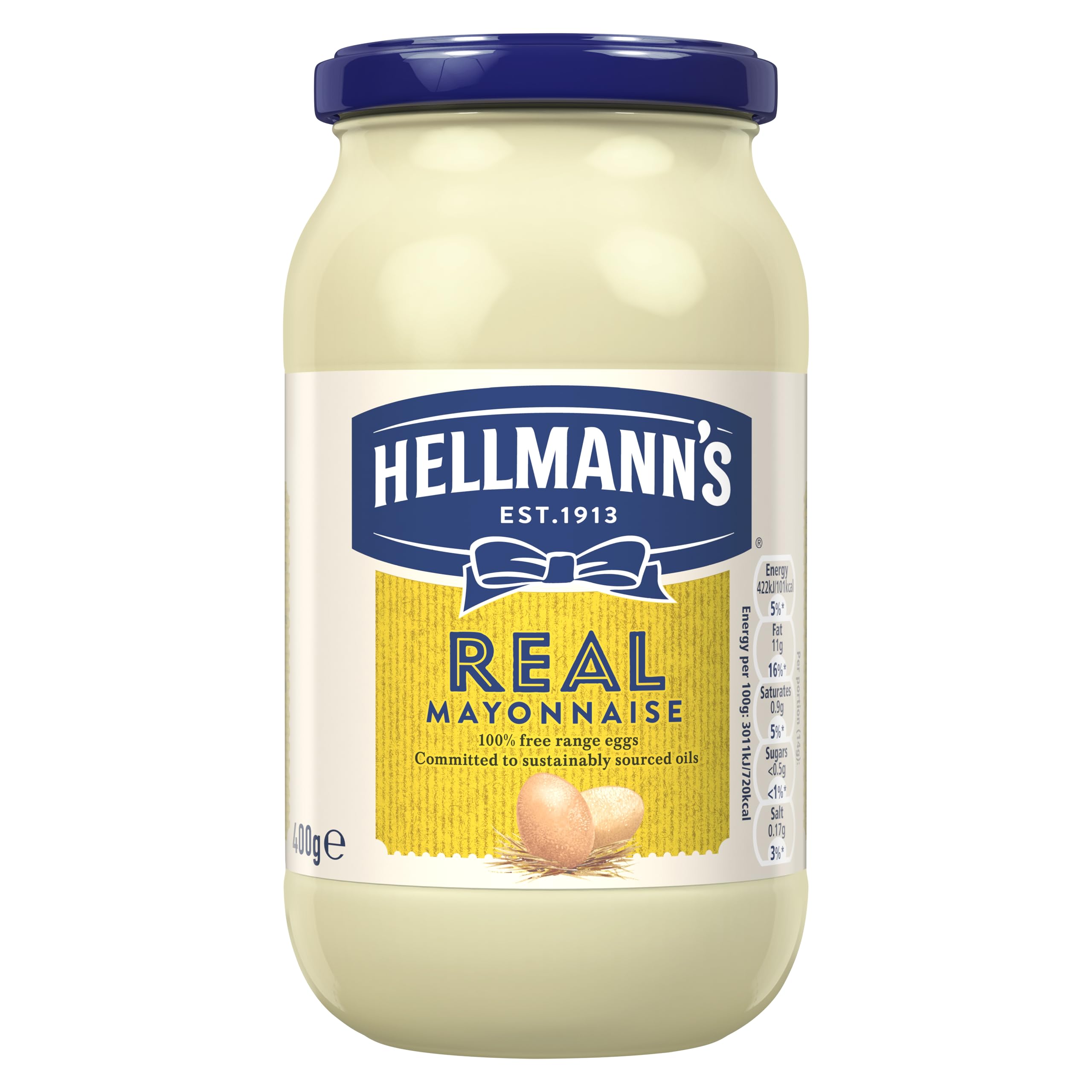 Real Mayonnaise mayo made with 100% free-range eggs and sustainably sourced oils for fries, burgers, and salads 400 g