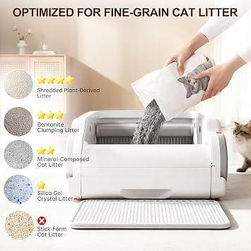 Open Top Automatic Litter Box Self Cleaning Cat Litter Box for Multiple Cats Electric Litter Box with Smart APP Control, White