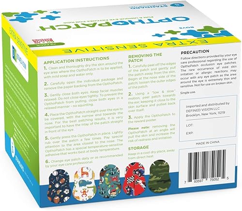 Miniatura 15 de Opthopatch Defined Vision - Parches para ojos para niños, diseño divertido para niños, 30 + 10 vendajes adhesivos de algodón hipoalergénico sin