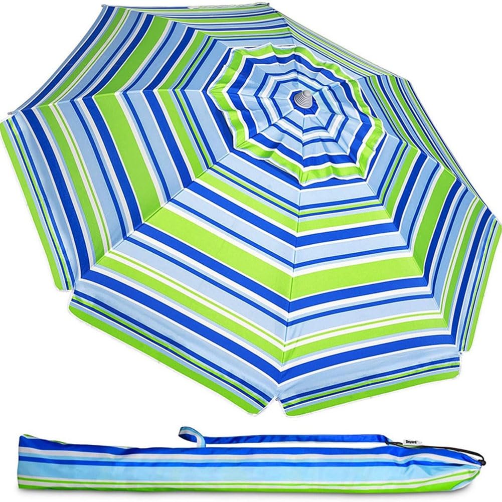 Parasol plażowy w paski, ochrona przed słońcem, wodoodporny, przenośny parasol zewnętrzny z kotwicą piaskową i torbą do przenoszenia, do ogrodu, na basen