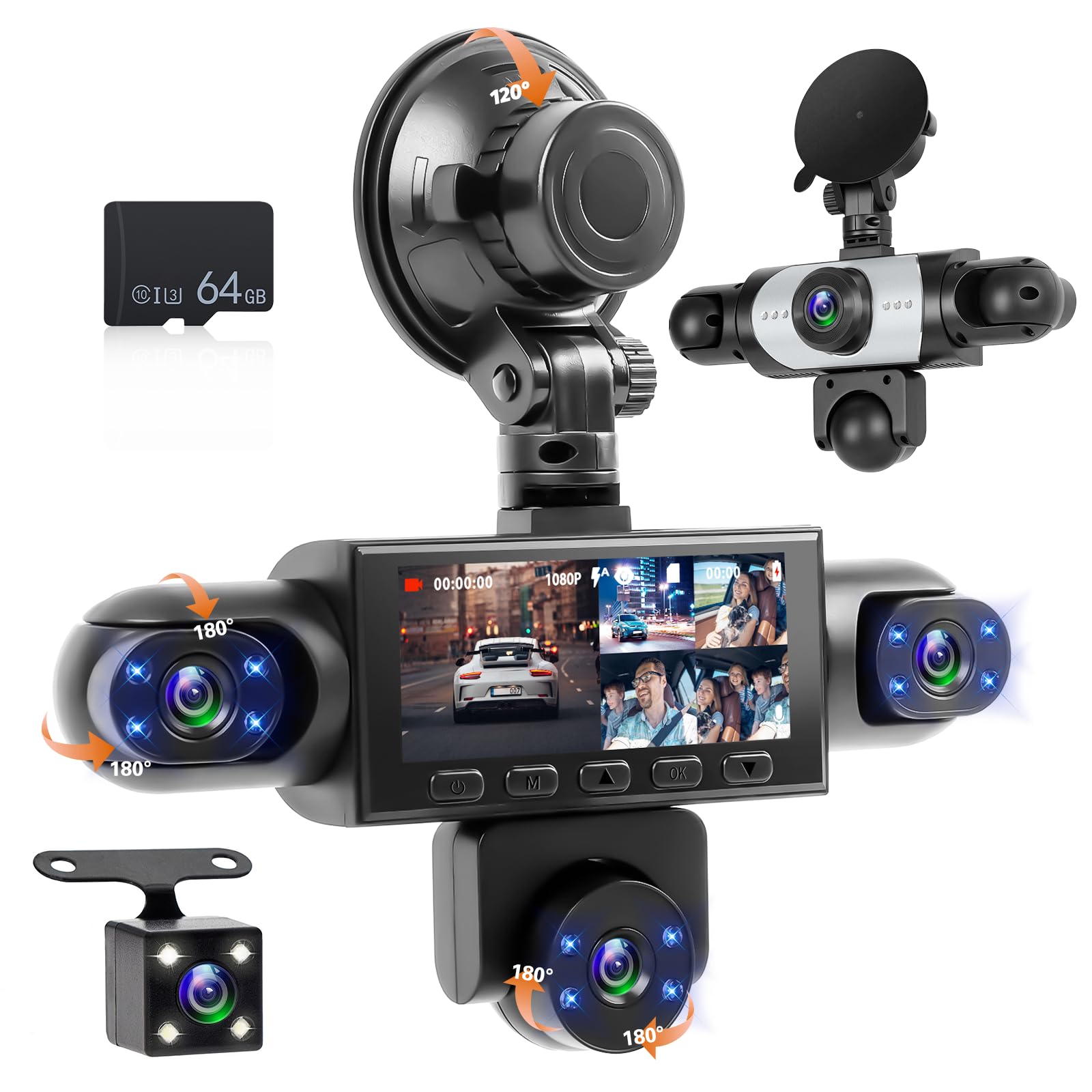 Dash Cam 360 stopni, 5 kanałów, ekran 3,16 cala