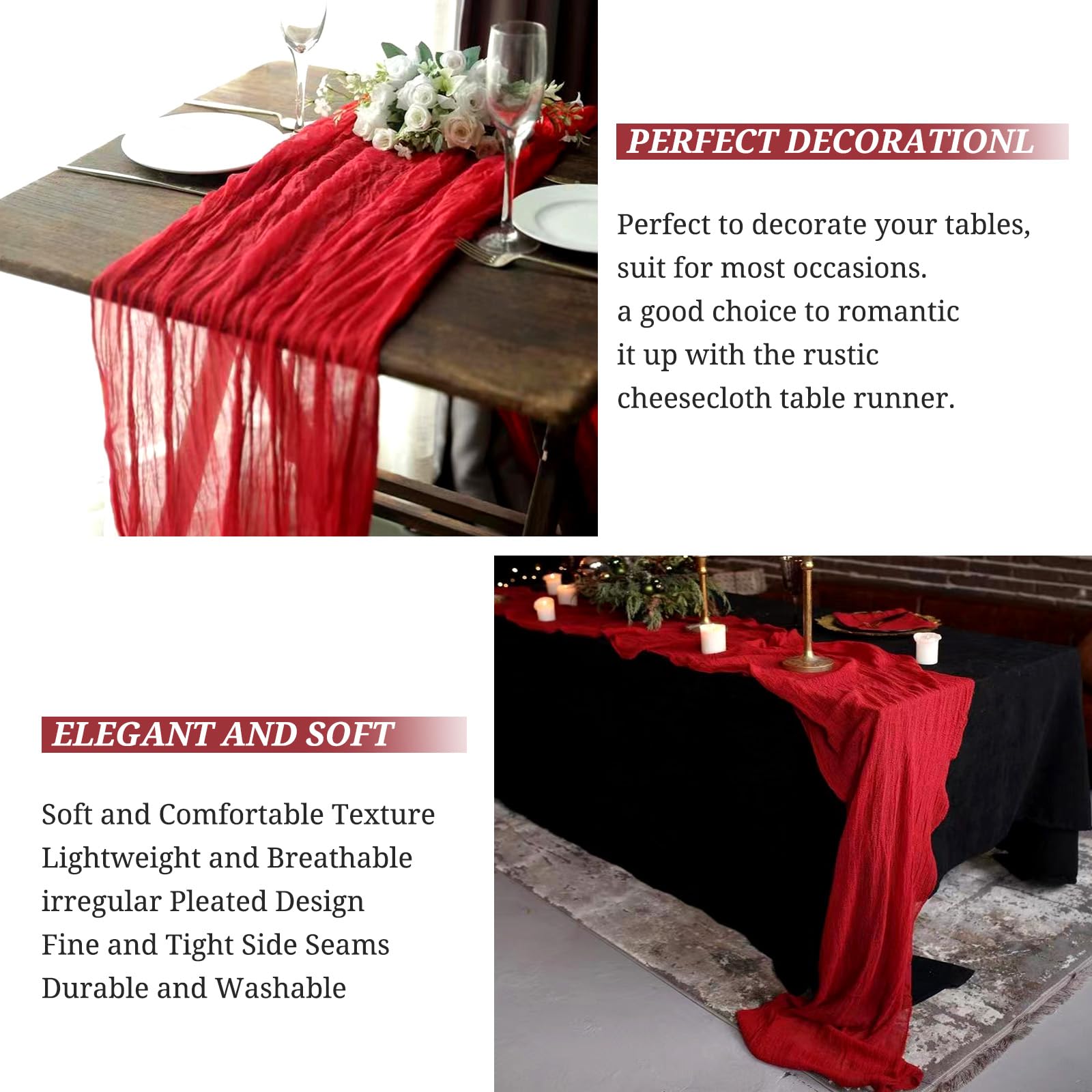 6 Runner Da Tavola In Garza Boho 300x55 Cm – Lavanda, Stile Rustico, Per Matrimoni E Feste, Confezione Multipla - 5