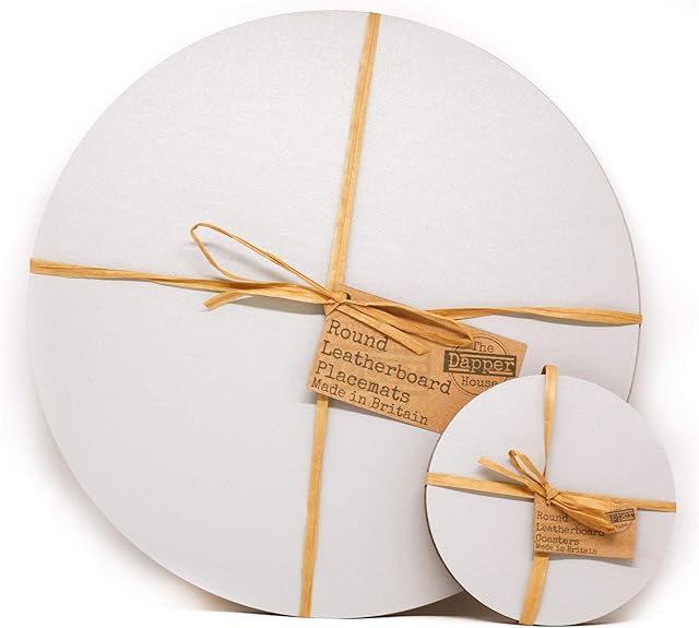 The Dapper House Set of 4 Elementry Grey Leatherboard Round Placemats and 4 Coasters - Made in UK