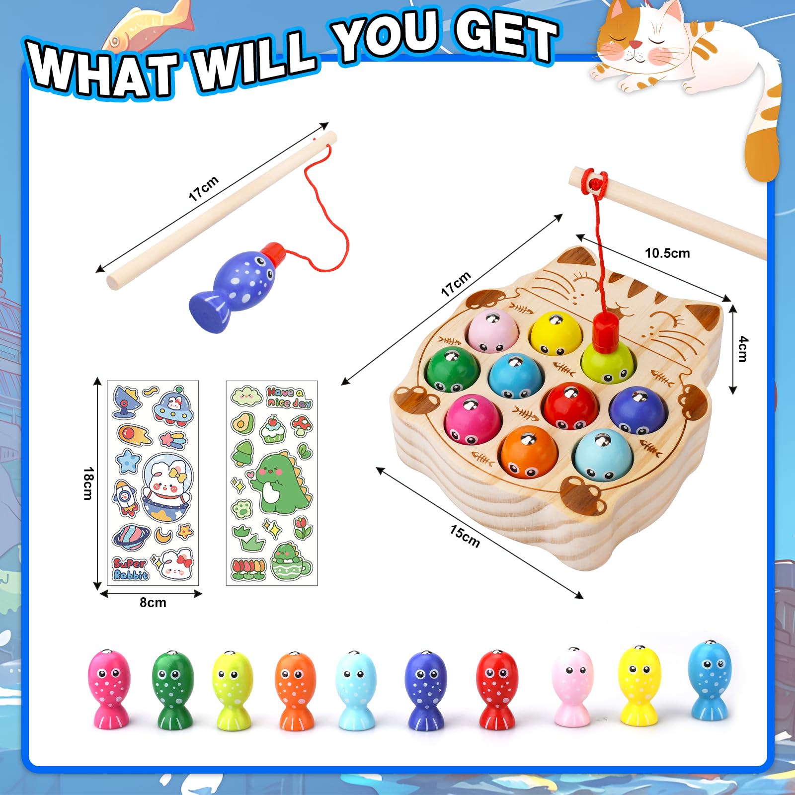 UCAMP Giochi Montessori,Magnetici di Pesca Giocattoli,2 Anni Legno Educativo Giocattoli,2 in 1 Giochi Magnetici di Pesca in Legno,Compleanno Regalo per 2 3 4 Anni Bambini Ragazzi