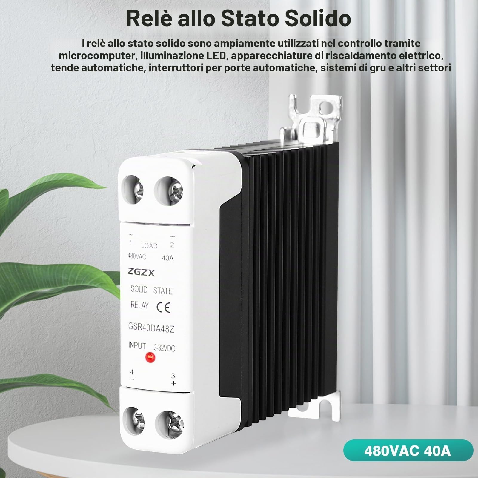 DEWIN Relè Stato Solido 12V,Relè a Stato Solido Monofase Rele di Stato Solido Modulare Rele SSR CA Tensione di Controllo 3-32V CC 480V CA 40A