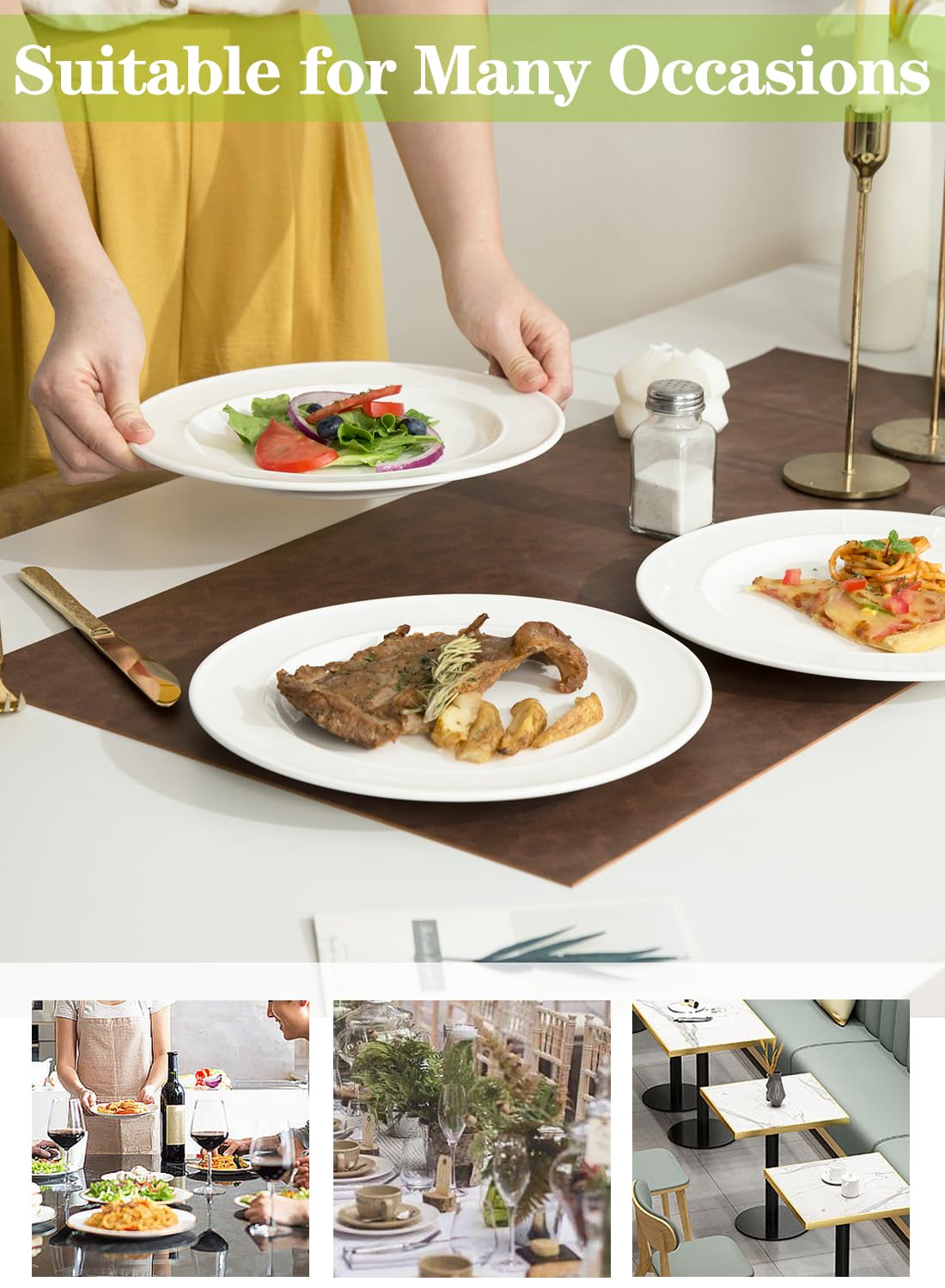 Piatti piani da insalata in porcellana da 25,4 cm, 8 pezzi, piatti rotondi per pasta con bordo largo, set di stoviglie grandi, resistenti ai graffi, adatti a microonde, forno e lavastoviglie