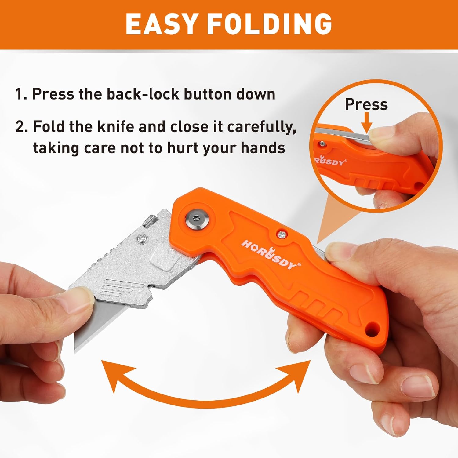 HORUSDY 20-Pack Folding Utility Knife Set, Heavy-Duty Box Cutters with 100 Extra Razor Blades, Quick-Change Foldable Knives for Drywall, Carpet, Boxes, Color-Coded Handles for Jobsite & Home Use