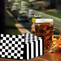 Vista 4 de 50 paquetes de servilletas de fiesta con bandera a cuadros en blanco y negro desechables, suministros de fiesta de cumpleaños de coche de carreras