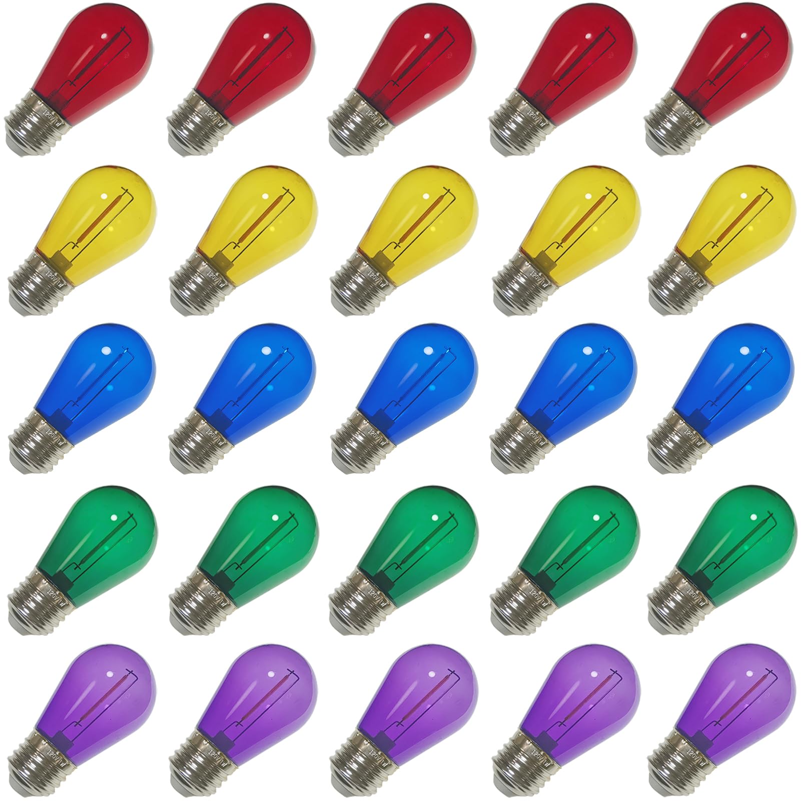 abulber S14 Led Bulbs for Outdoor String Lights,Shatterproof Waterproof Plastic S14 Multicolor Light Bulb,1 Watt to Replace 11 Watts Incandescent Bulb