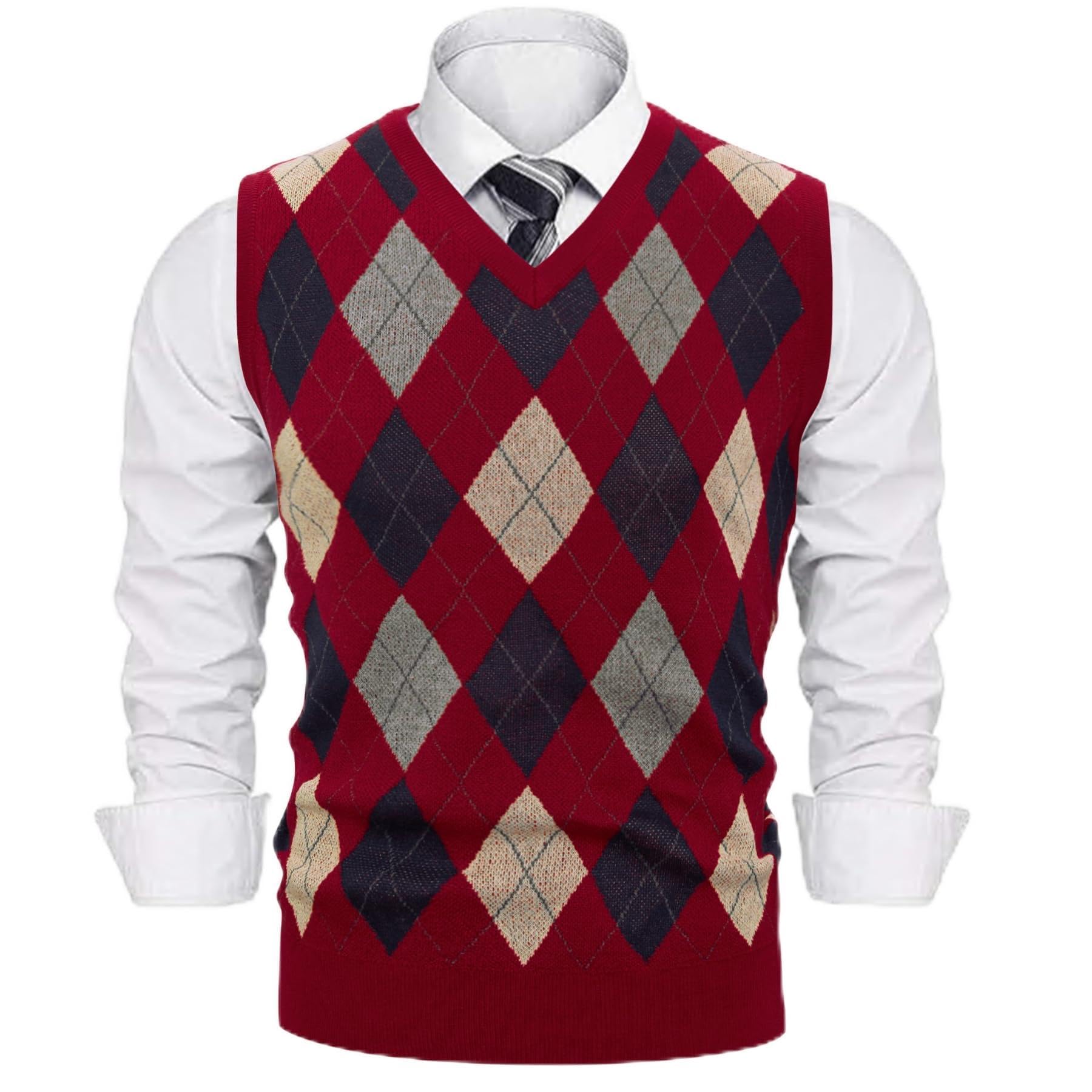 Sykooria Gilet Maglione da Uomo con Scollo V Maglioncino Smanicato Senza Maniche Pullover Gilet Cotone in Maglia Invernale Maglioni e Cardigan da Uomo Casual