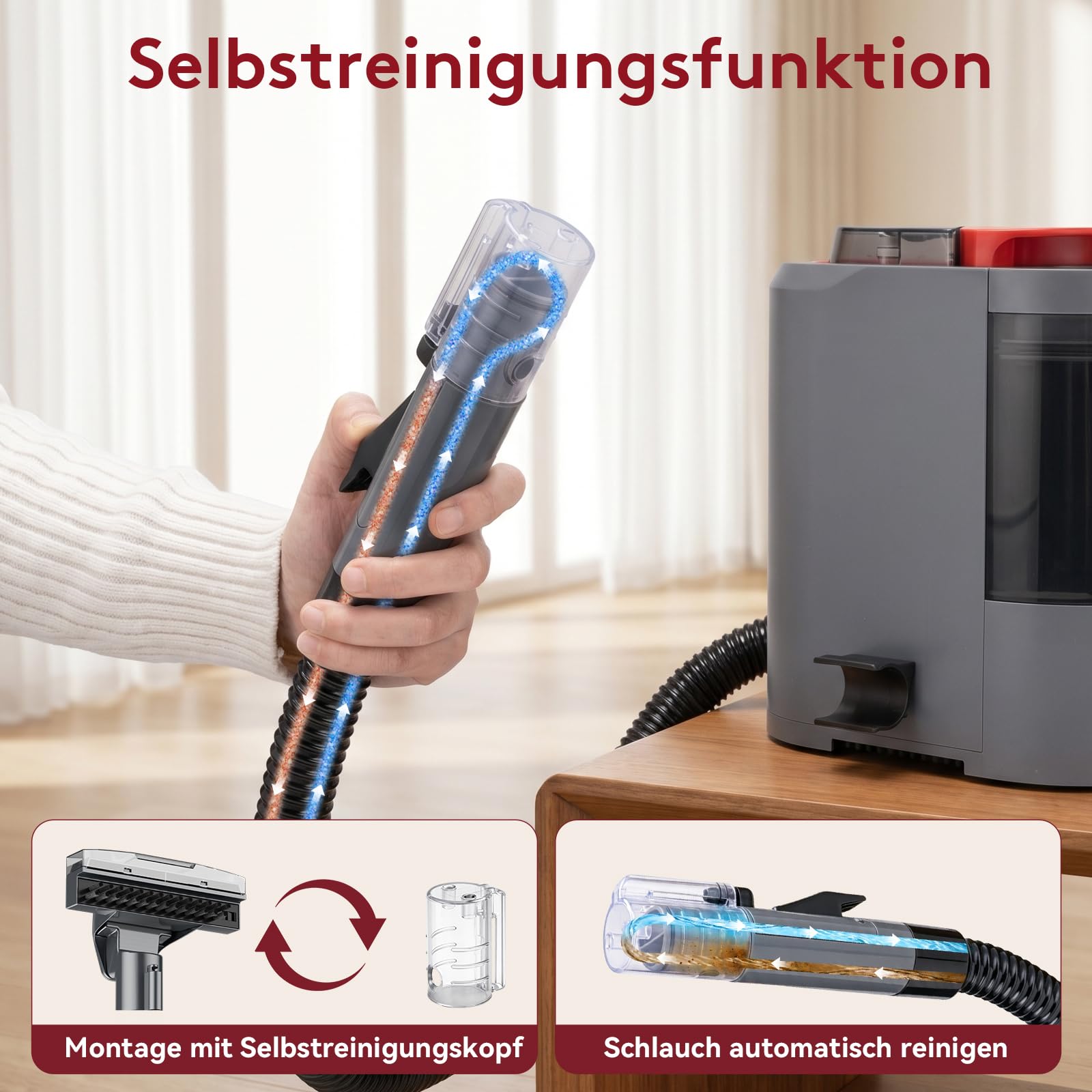 Nasssauger Polsterreiniger Gerät,600 W– 22 kPa Teppichreiniger Waschsauger,Tragbares Teppich-Reinigungsgerät mit Selbstreinigung und langem Schlauch für Sofas,Teppiche & Auto-Innenräume